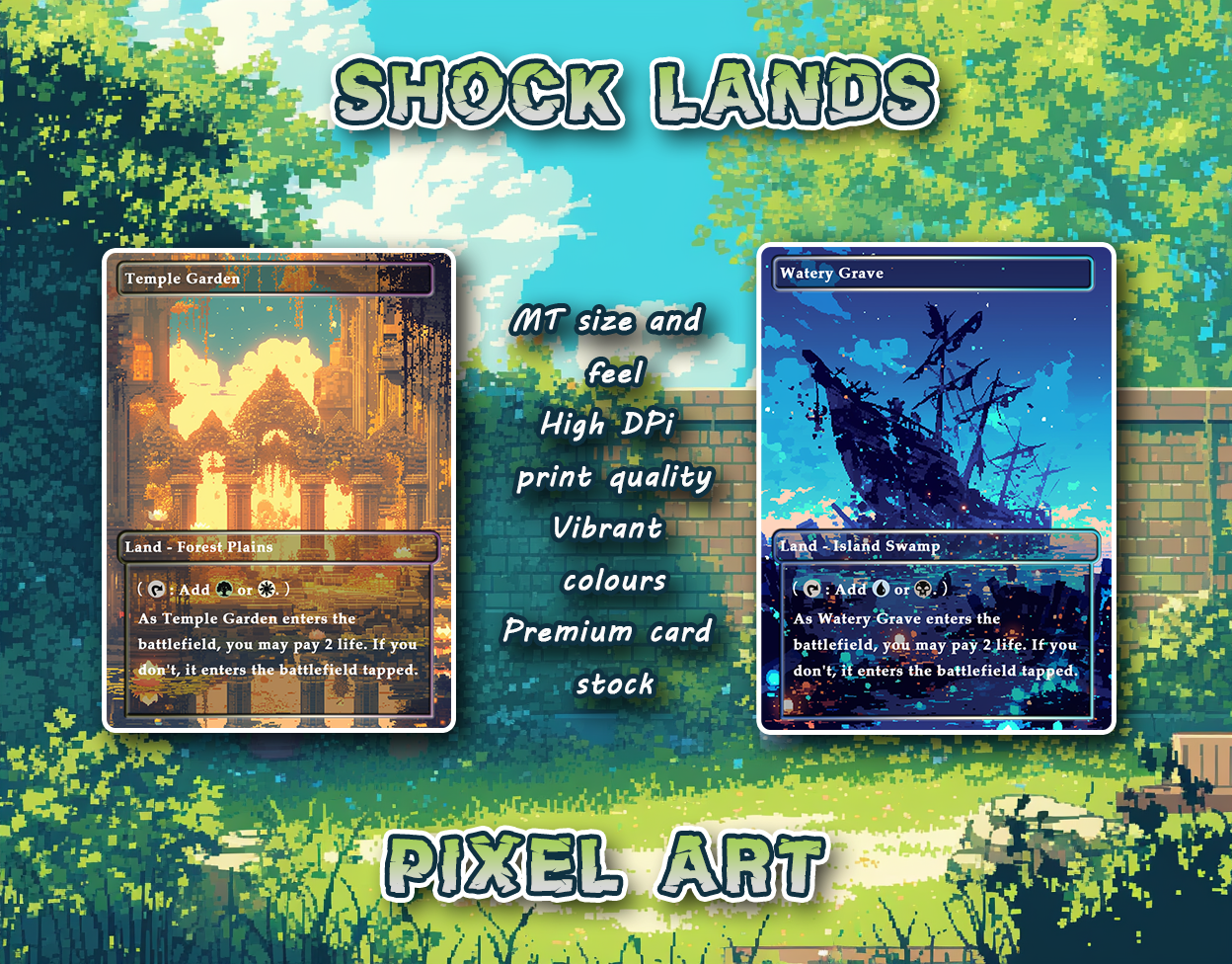 10 Pixel Art Shock Lands, Proxy Lands Custom Magic Cards