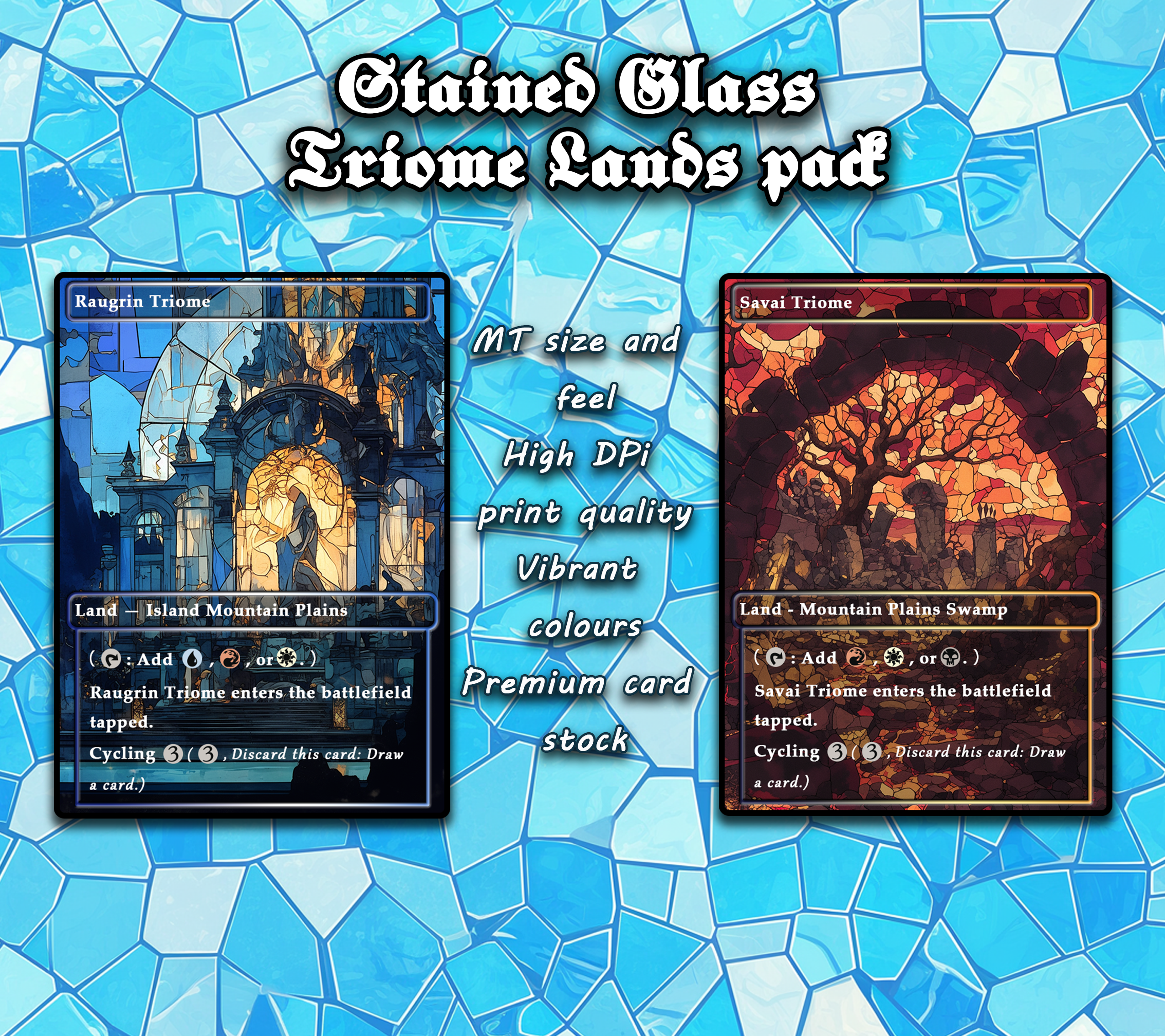 10 Stained Glass Triome lands pad, Proxy Lands Custom Magic Cards