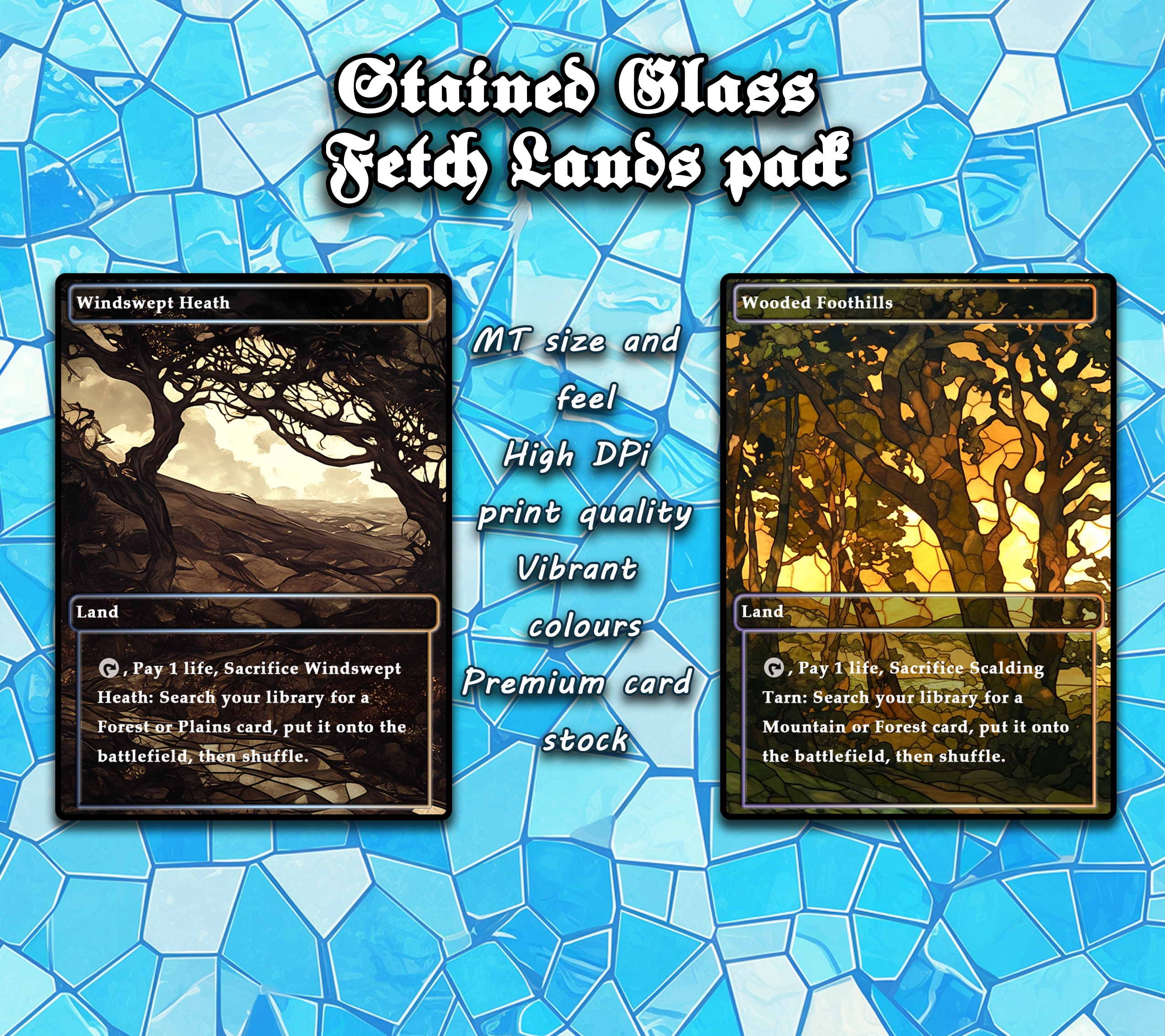 10 Stained Glass Fetch lands pad, Proxy Lands Custom Magic Cards