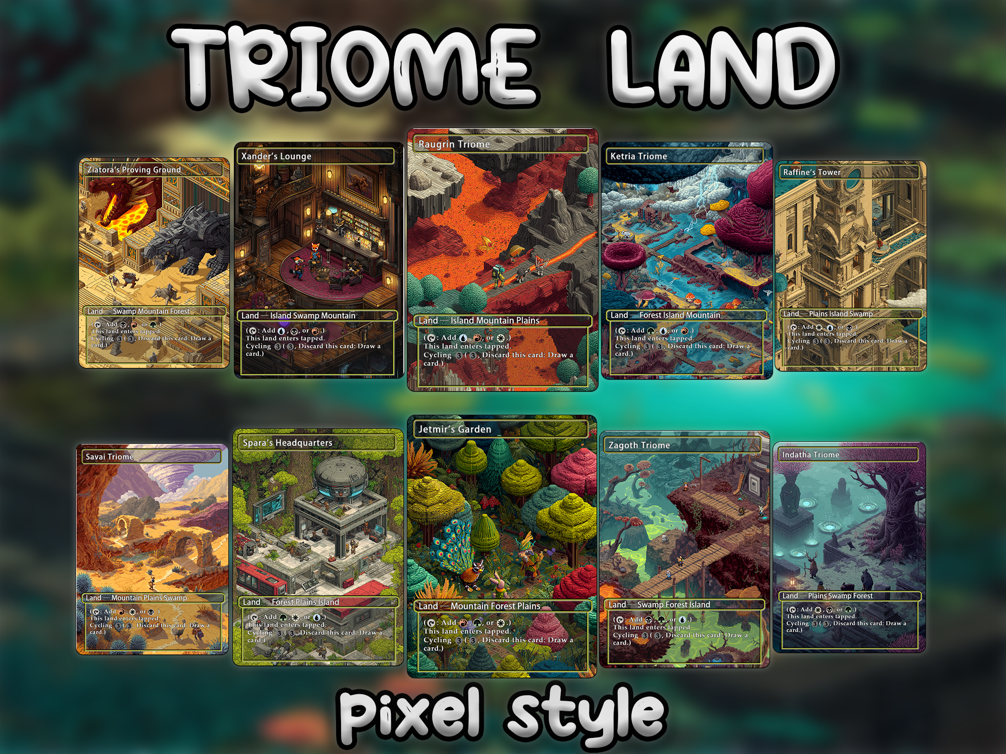 Triome land pack pixel style lands set of 10 unique borderless custom proxy lands High quality lands for EDH or cEDH