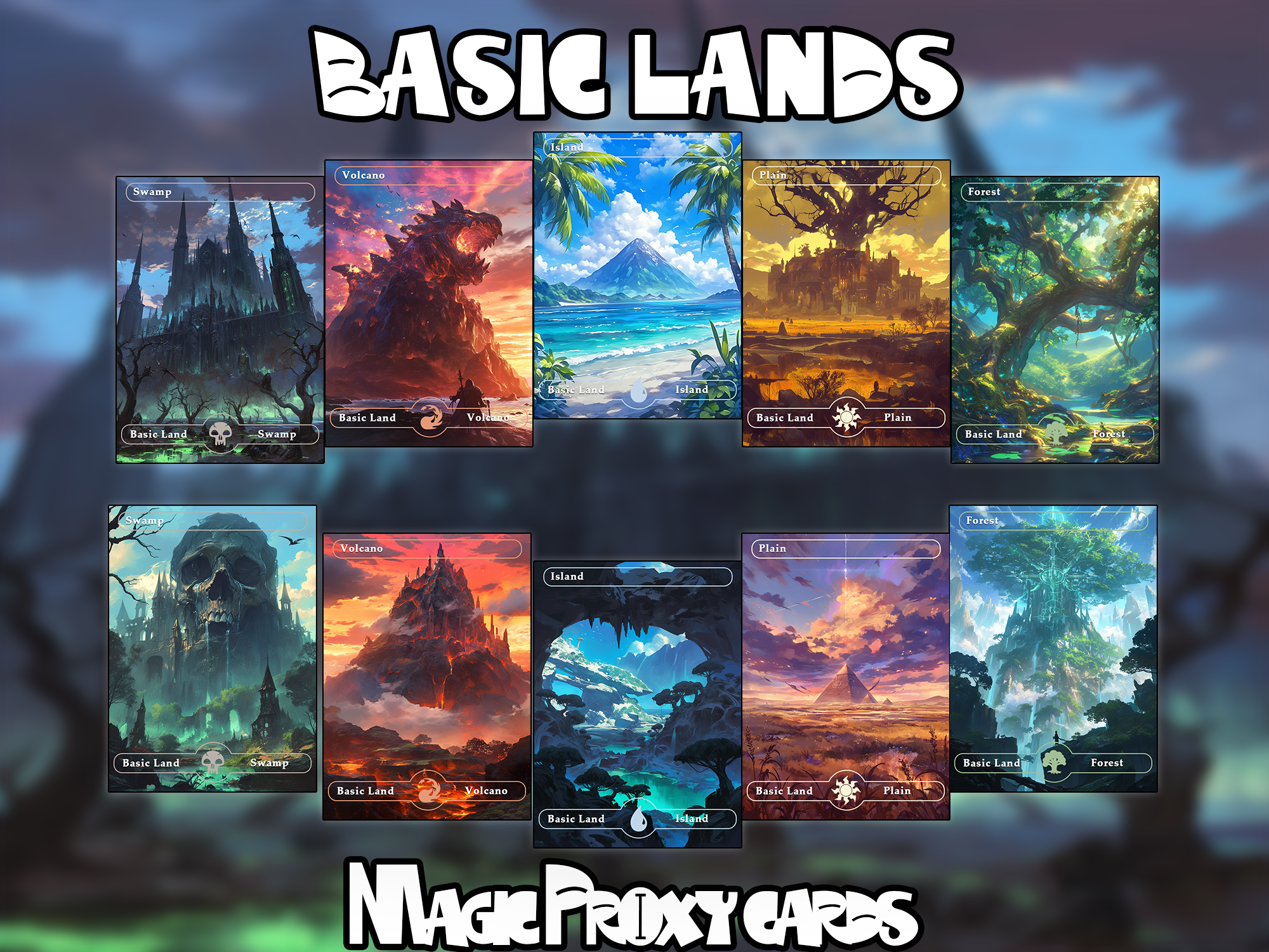 Exquisite Basic Lands Magic Proxy Cards - Diverse Scenic Designs for Tabletop Gaming