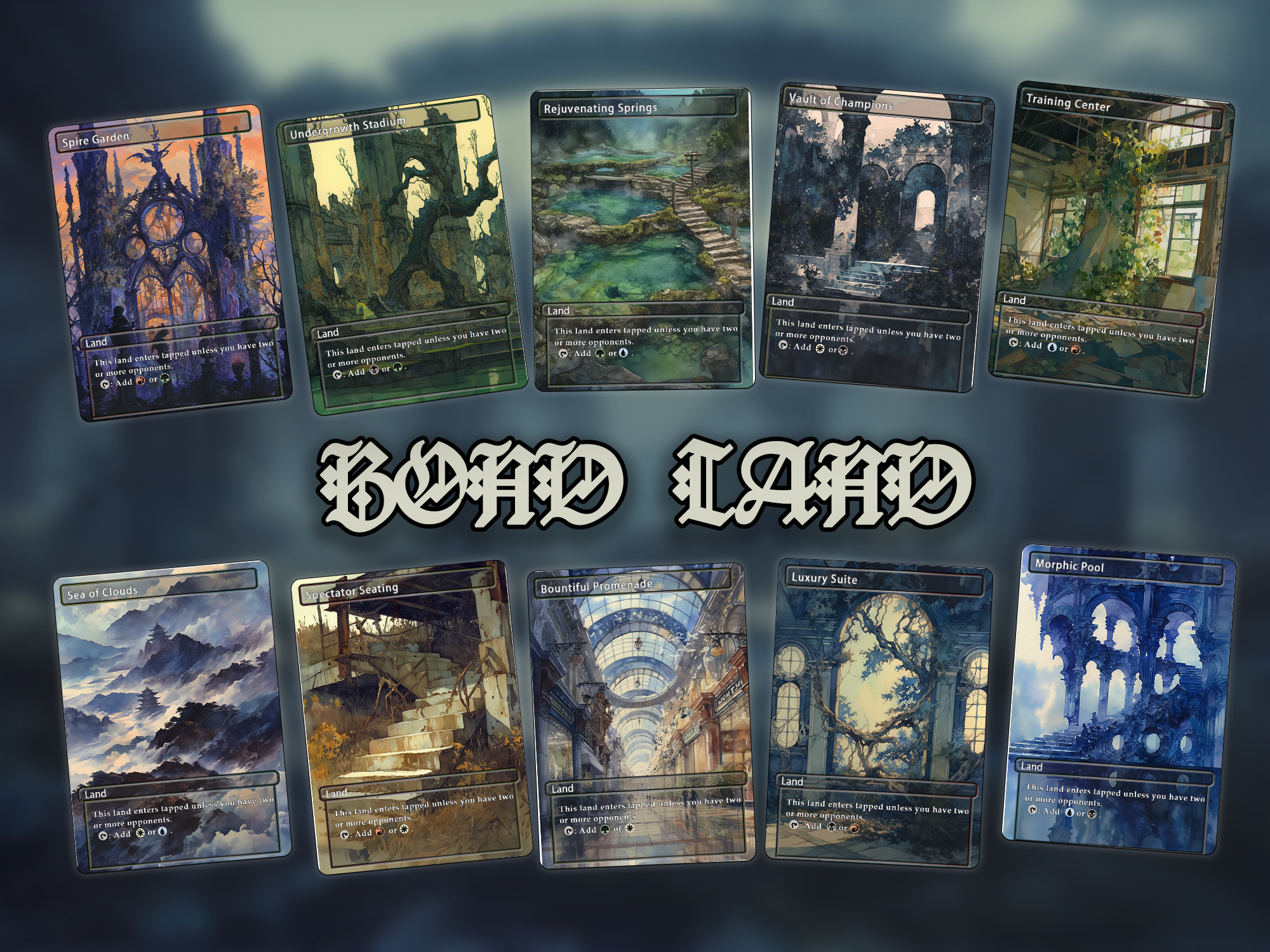 Bond land pack (10+ cards) Anime watercolour lands set of 10+ unique borderless custom proxy lands High quality lands for EDH or cEDH