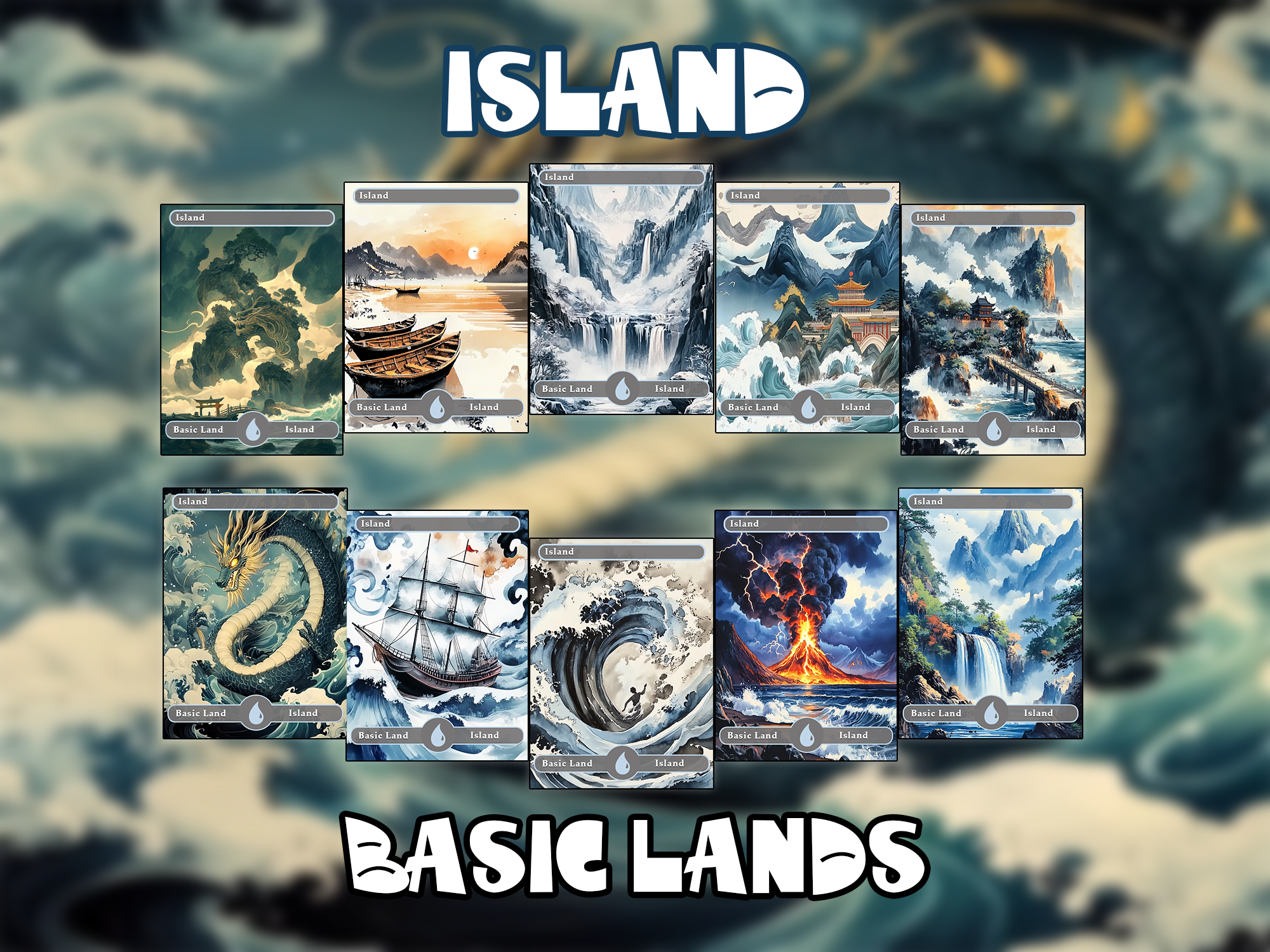 10 Basic Lands Proxy, Island Proxy, Custom Magic Cards for Commander EDH.ink style