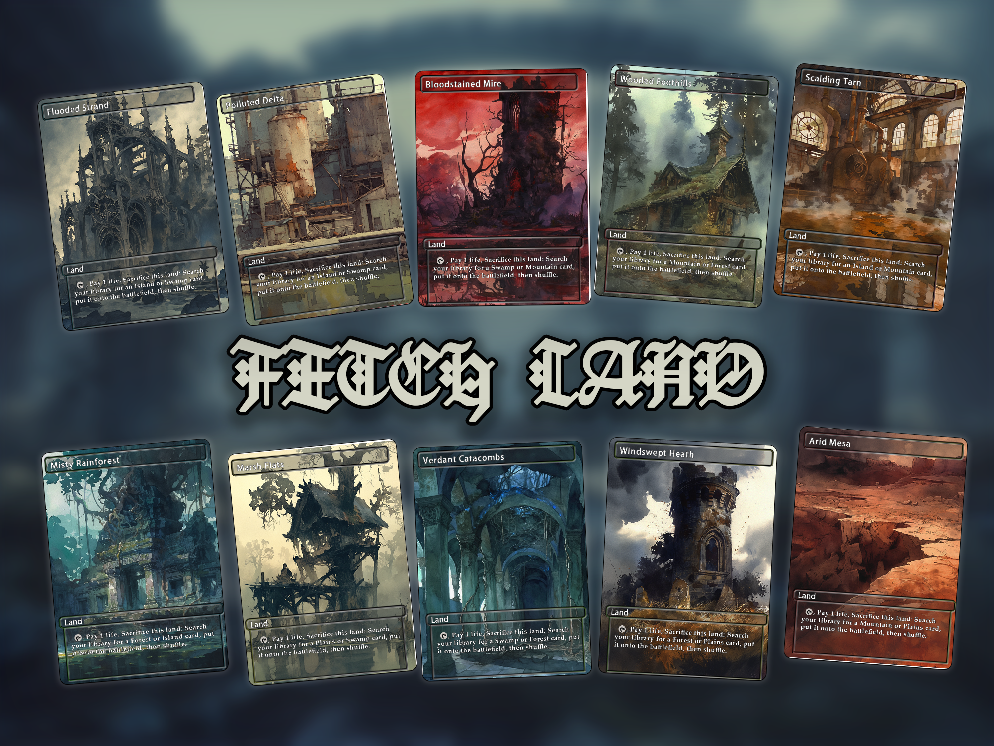 Fetch land pack (10+ cards) Anime watercolour lands set of 10+ unique borderless custom proxy lands High quality lands for EDH or cEDH