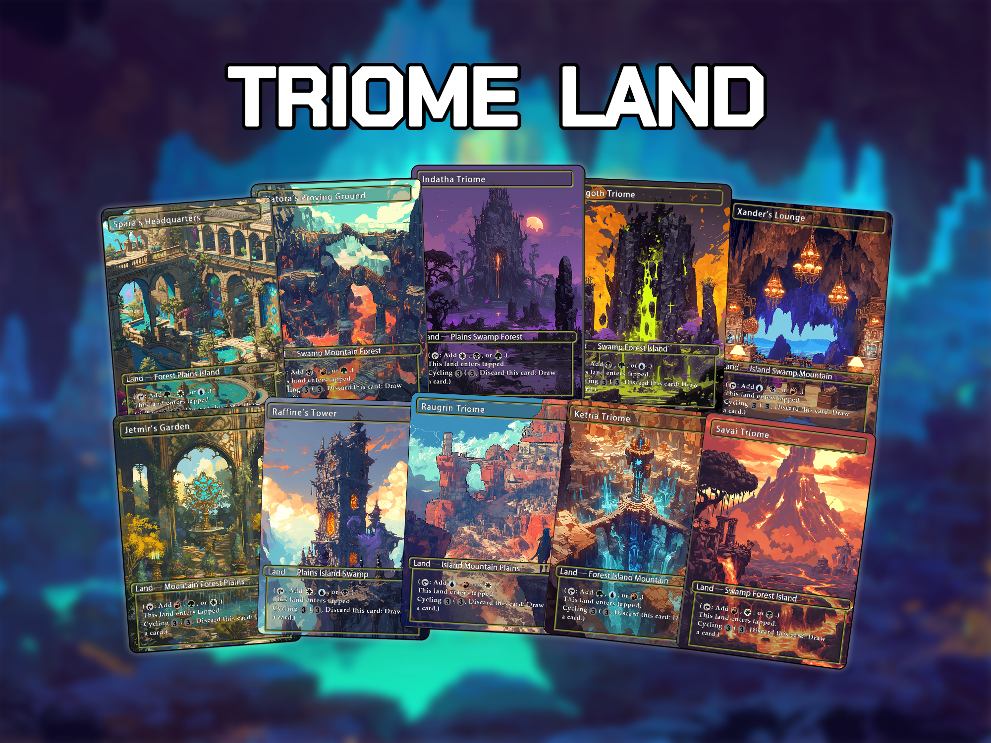 Triome land pack pixel style lands set of 10 unique borderless custom proxy lands High quality lands for EDH or cEDH