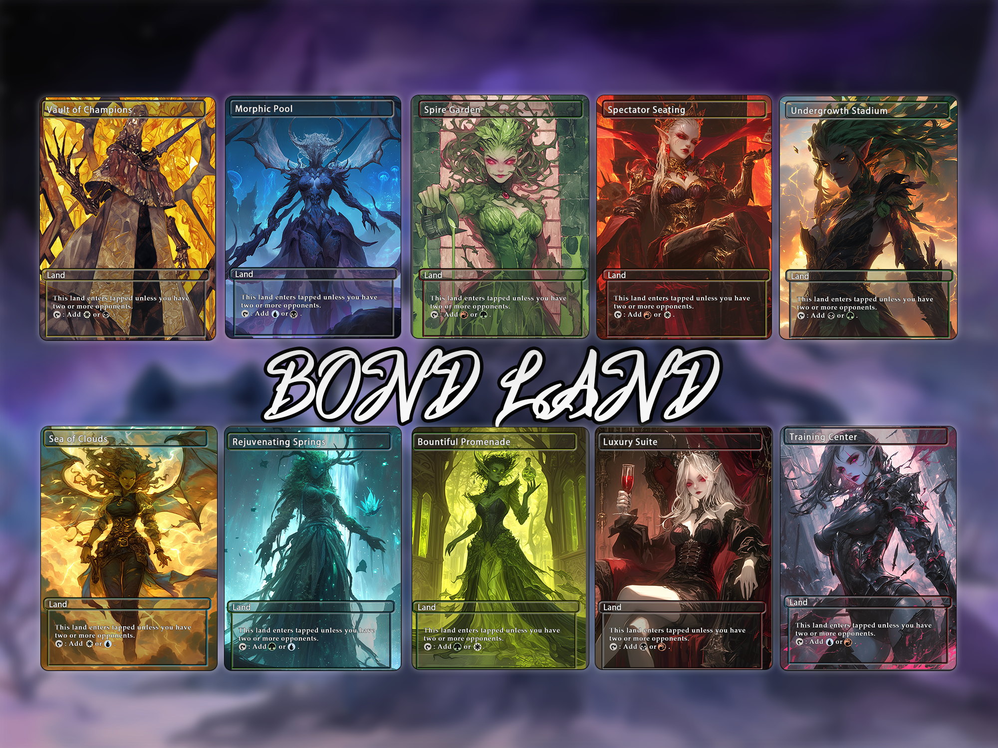 Bond land pack (10 cards) Anime waifu lands set of 10 unique borderless custom proxy lands High quality lands for EDH or cEDH