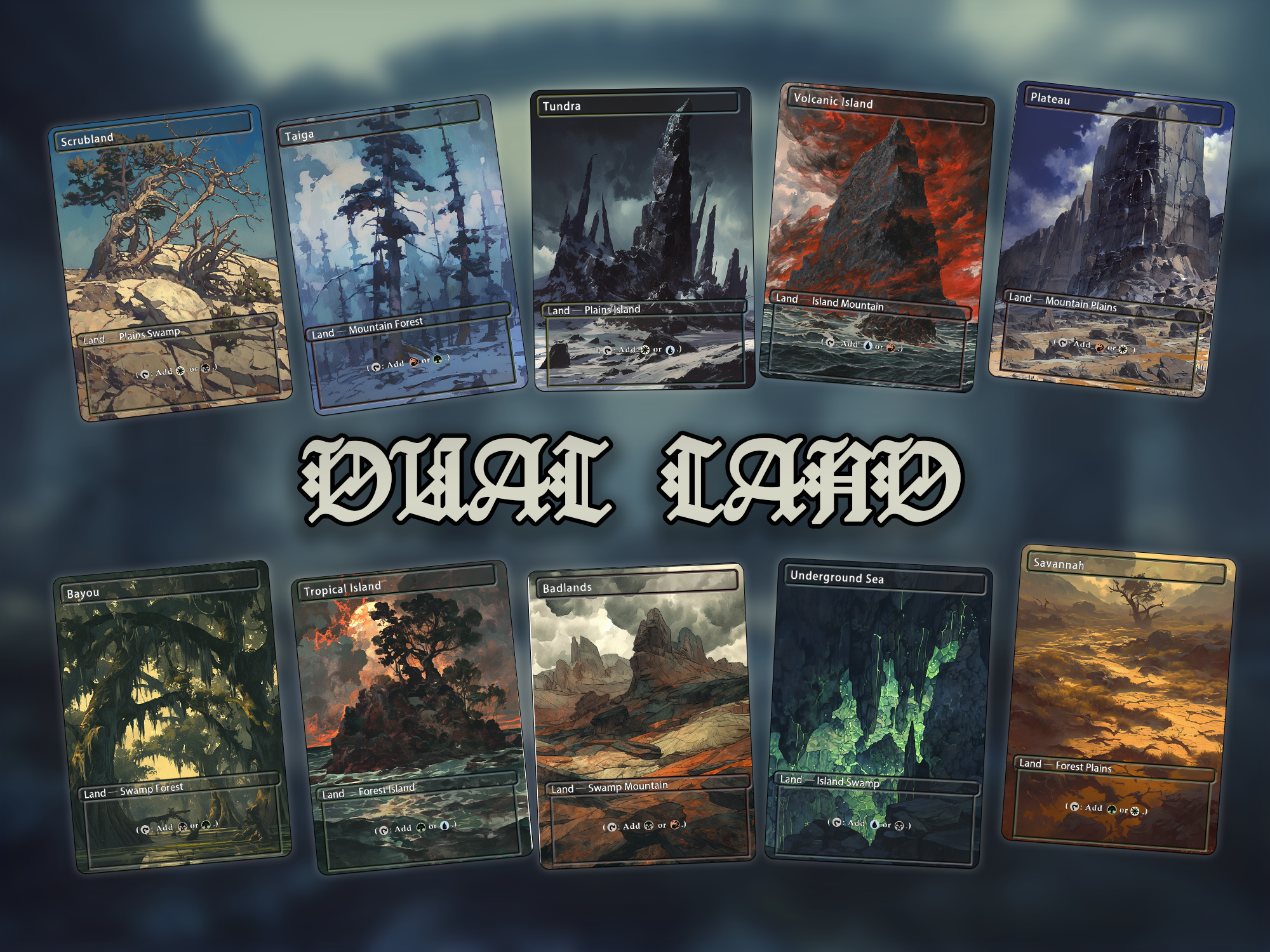 Dual land pack (10+ cards) Anime watercolour lands set of 10+ unique borderless custom proxy lands High quality lands for EDH or cEDH