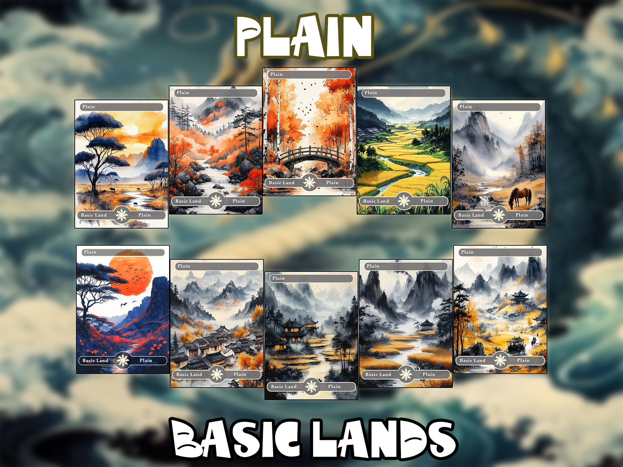 10 Basic Lands Proxy, Plain Proxy, Custom Magic Cards for Commander EDH,ink style