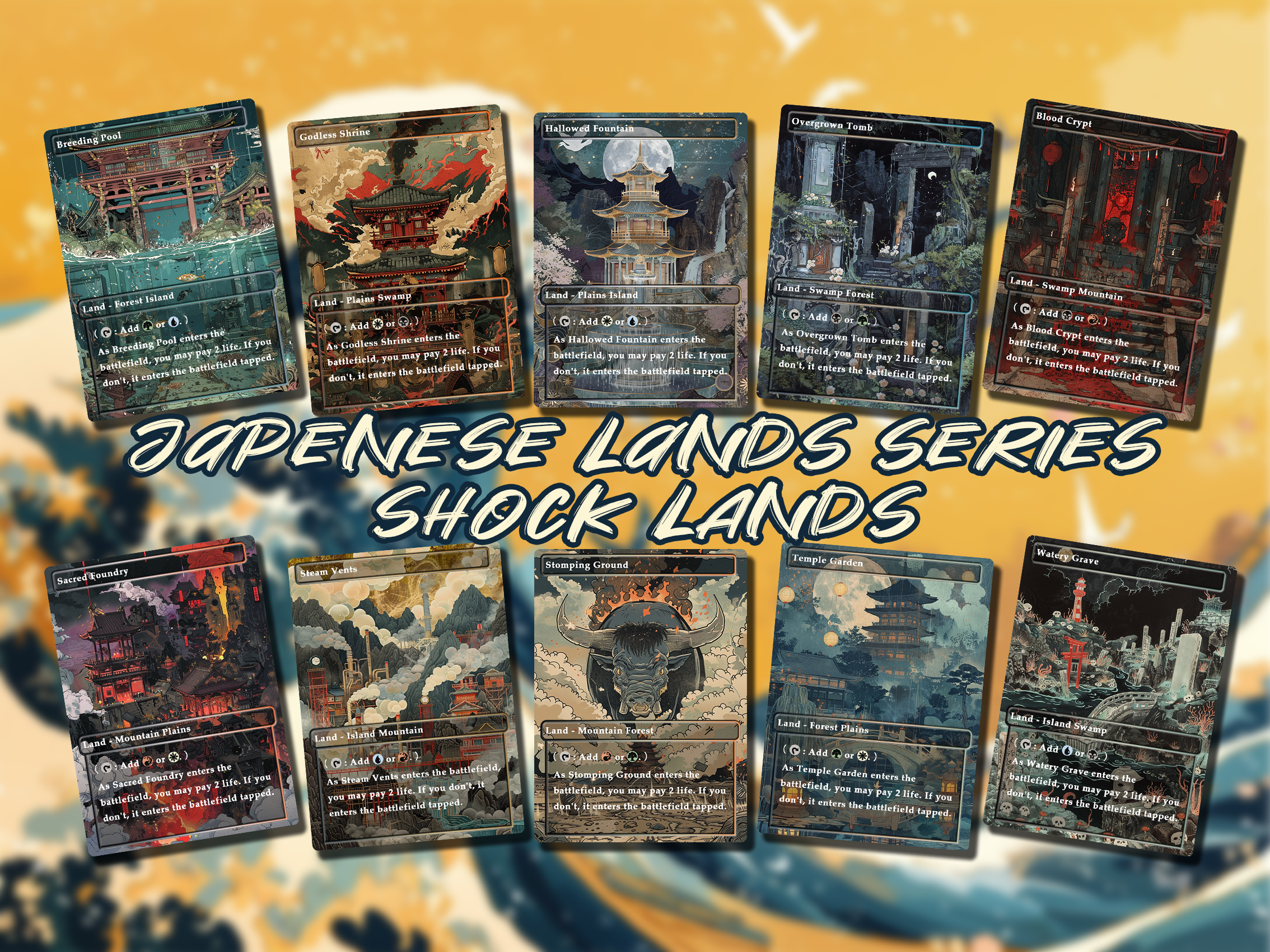 Japanese Lands Series Mega Land pack, 50 unique borderless custom proxy lands High quality lands