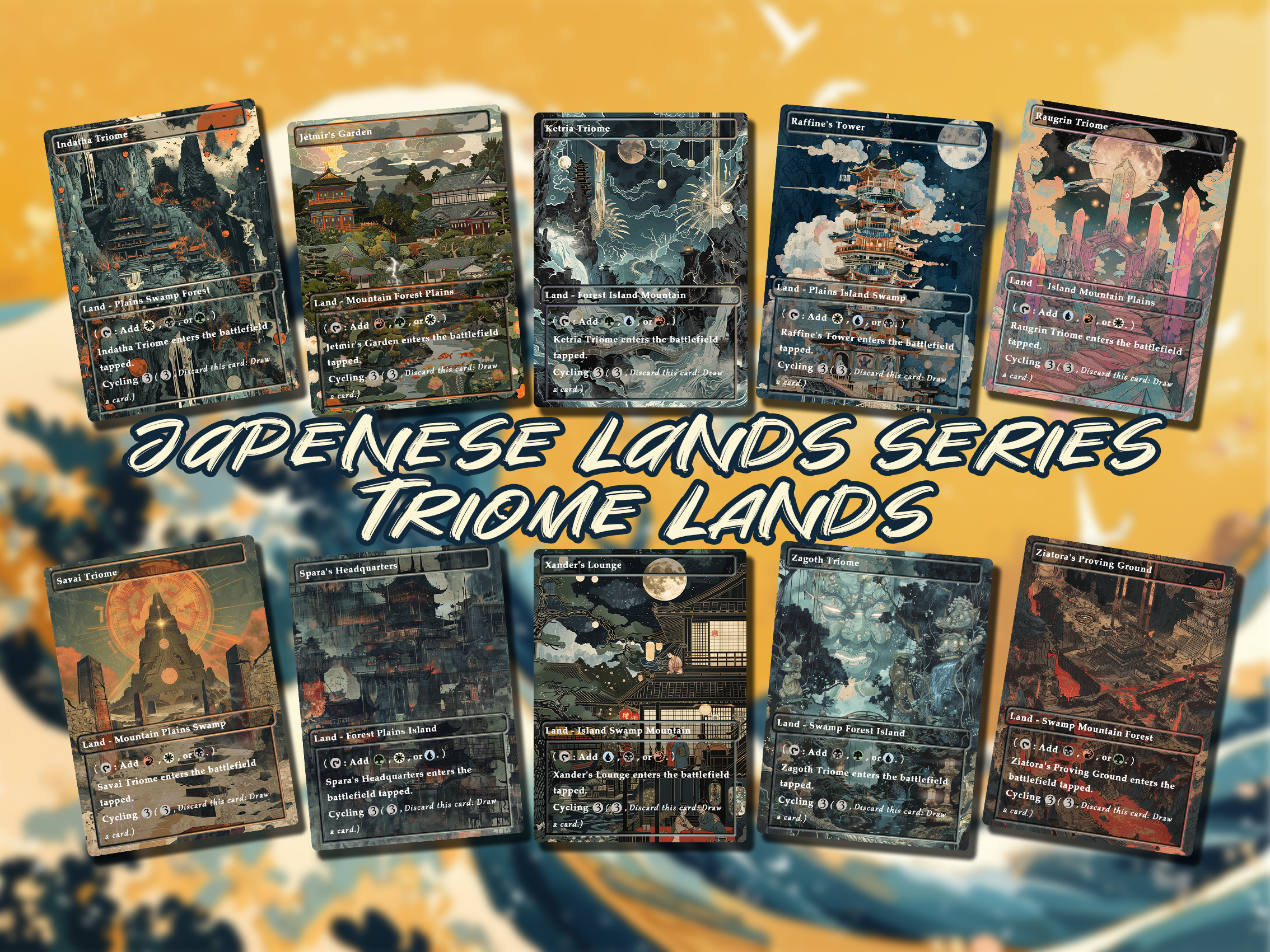 Japanese Lands Series Mega Land pack, 50 unique borderless custom proxy lands High quality lands