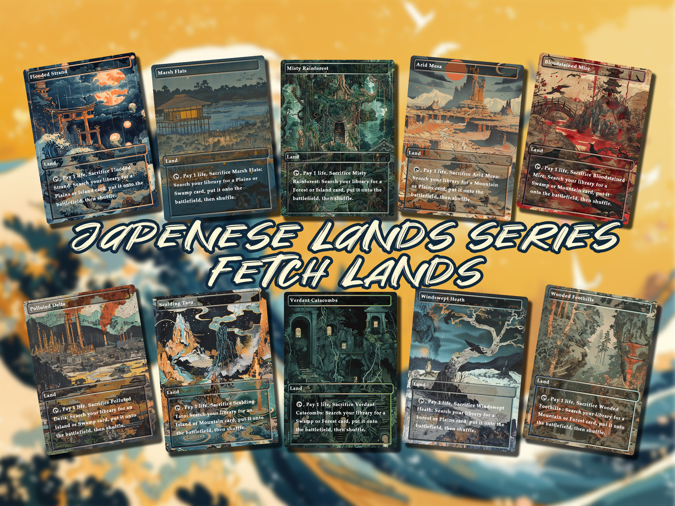 Japanese Lands Series Mega Land pack, 50 unique borderless custom proxy lands High quality lands