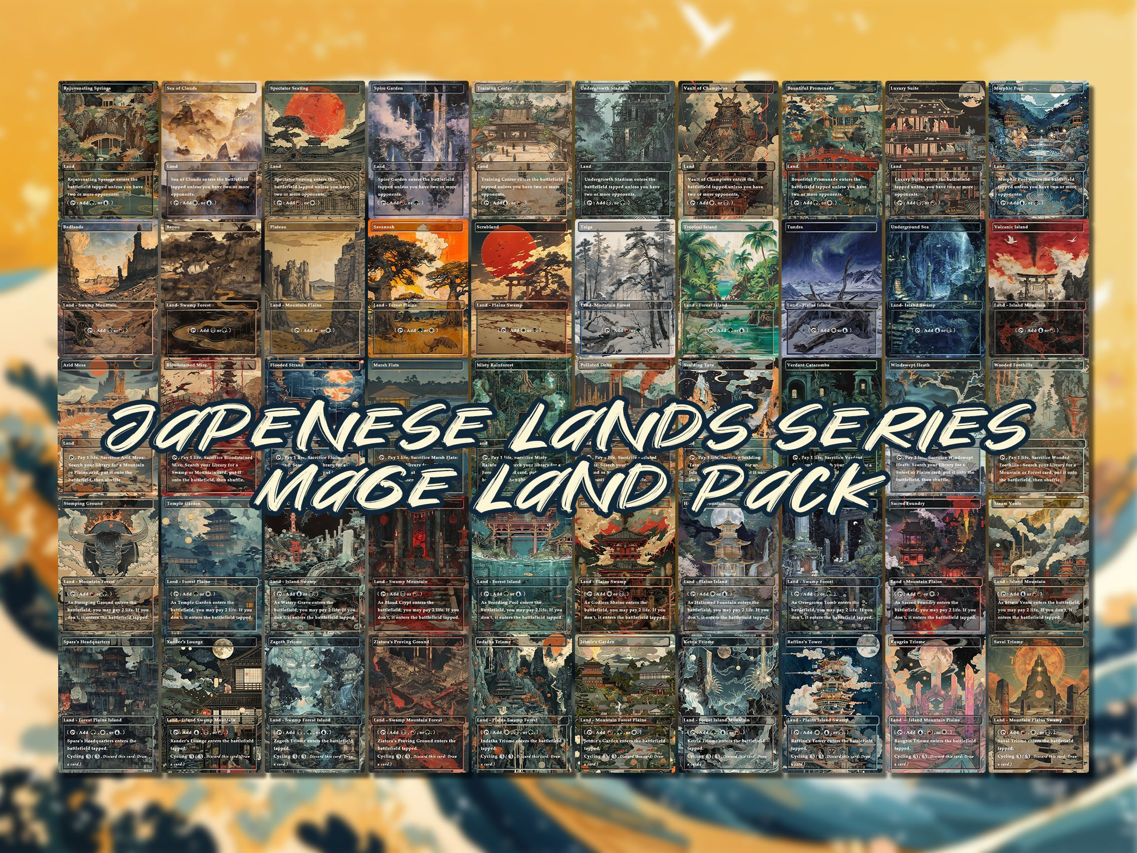 Japanese Lands Series Mega Land pack, 50 unique borderless custom proxy lands High quality lands