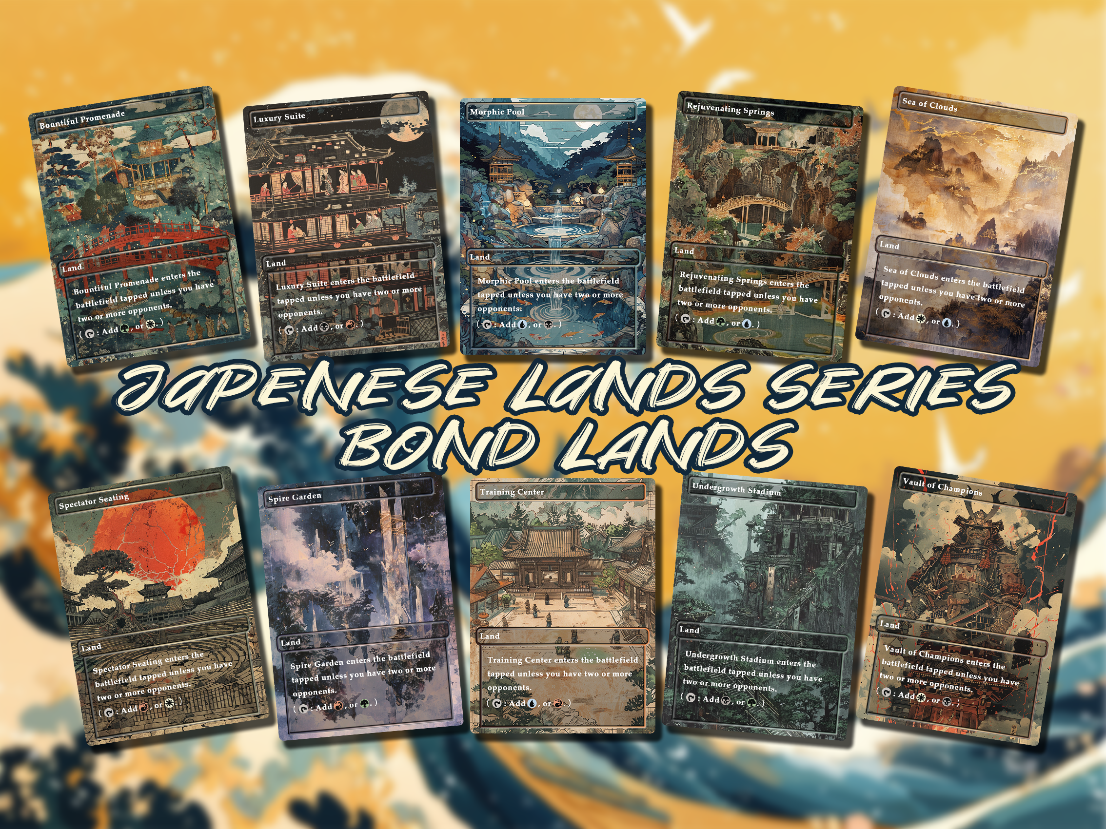 Japanese Lands Series Mega Land pack, 50 unique borderless custom proxy lands High quality lands