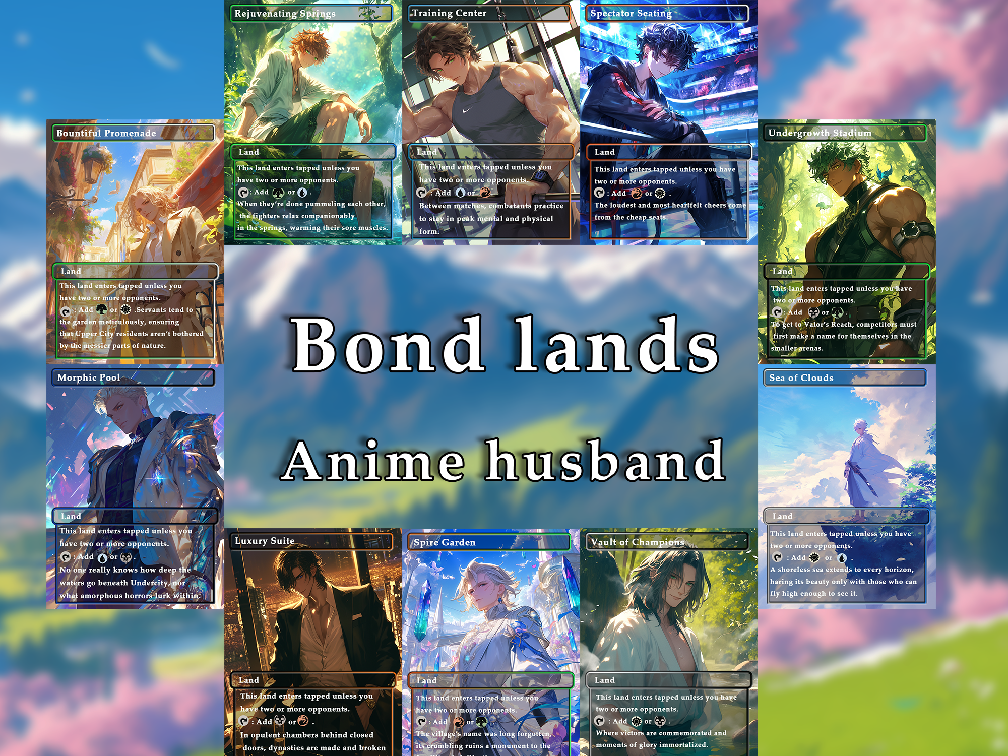 10 Bond land Anime Style, Proxy Lands Custom Magic Cards for Commander EDH/cEDH, Anime husband Proxy Cards