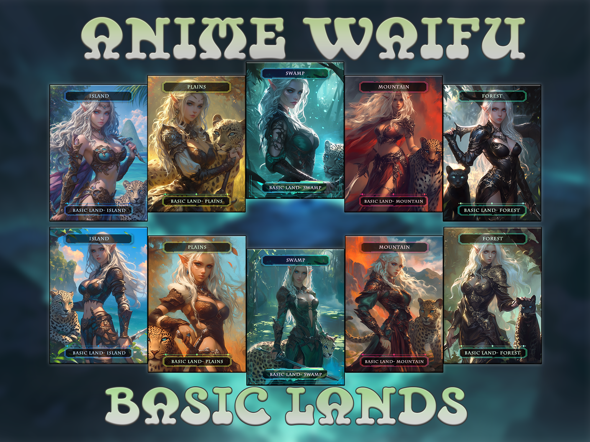 Anime Waifu Basic Lands - Magic - themed Trading Cards