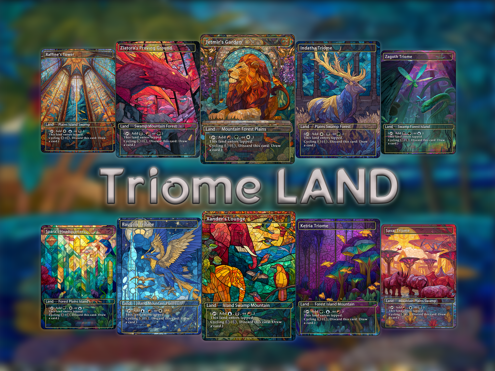 Triome land pack (10+ cards) animal styles set of 10+ unique borderless custom proxy lands High quality lands for EDH or cEDH