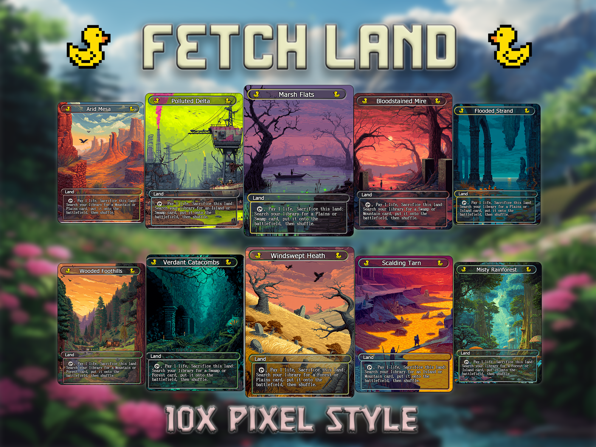 Fetch land pack pixel style lands set of 10 unique borderless custom proxy lands High quality lands for EDH or cEDH