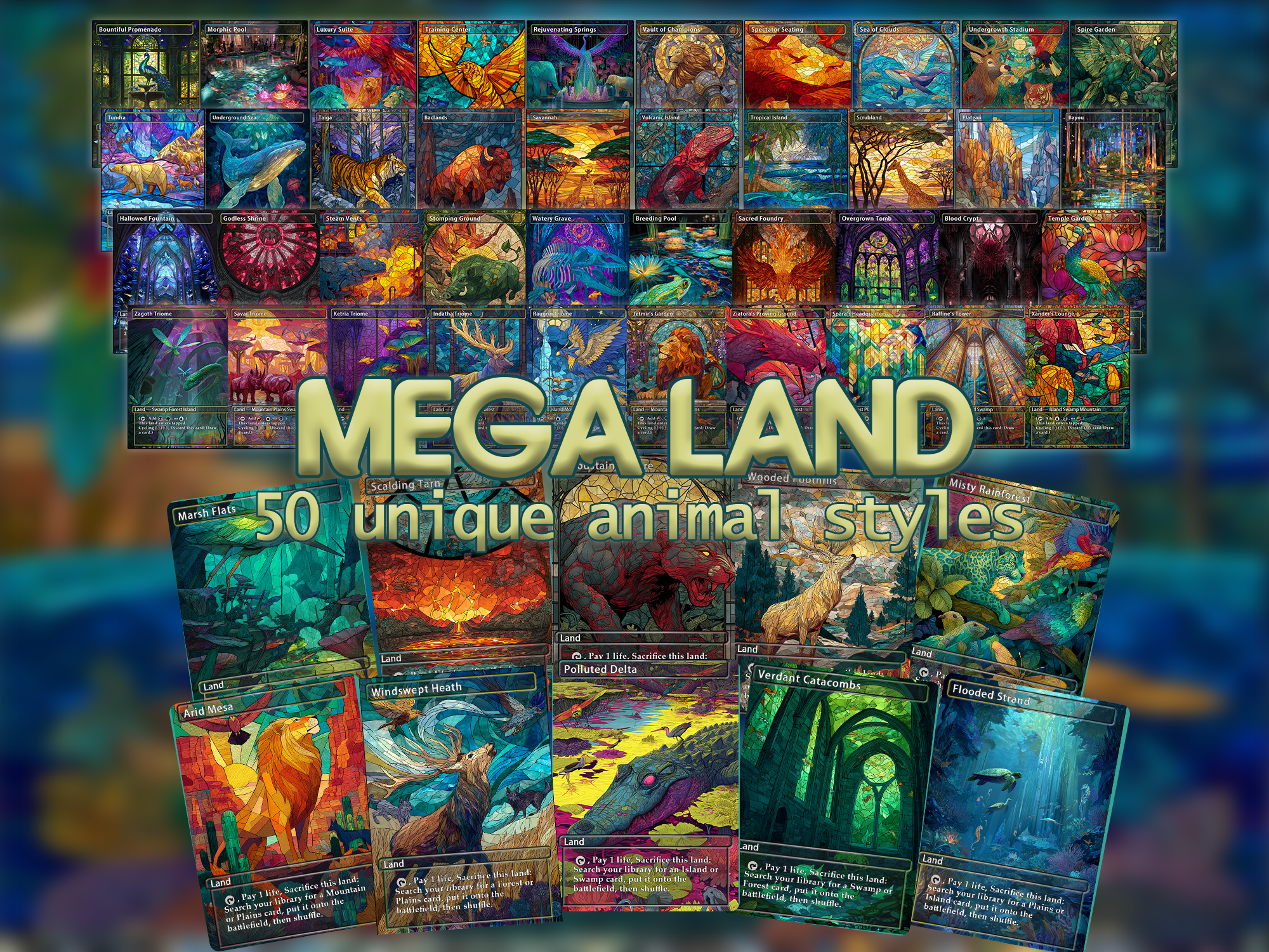 Mega EDH land pack animal styles lands set of 50 unique borderless custom proxy lands High quality lands for EDH or cEDH