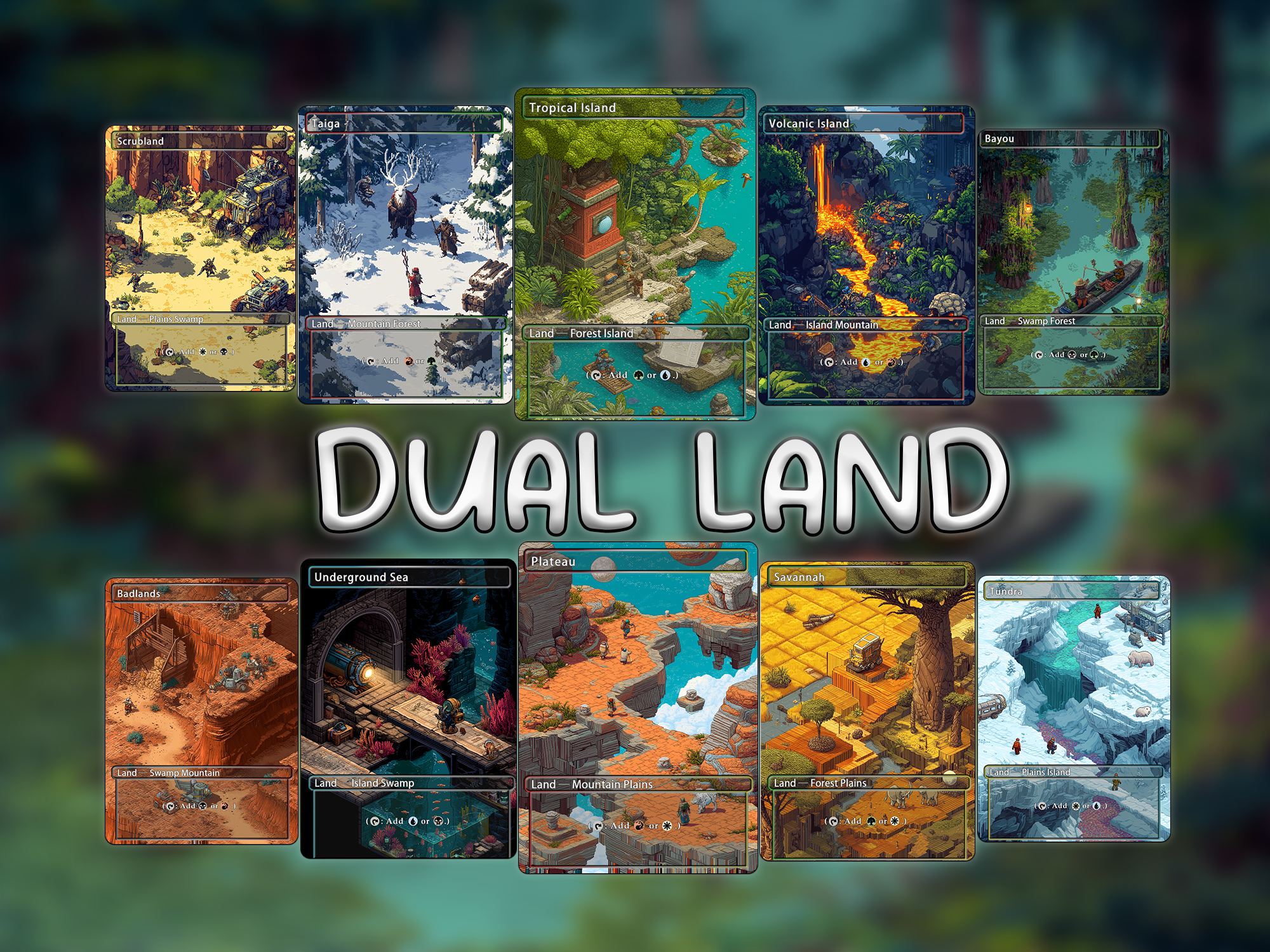 Dual land pack pixel style lands set of 10 unique borderless custom proxy lands High quality lands for EDH or cEDH
