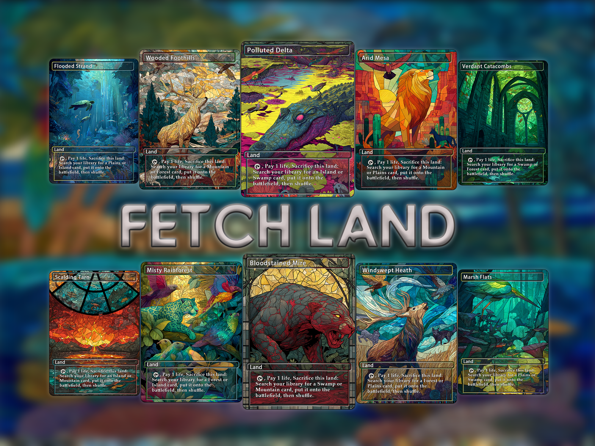 Fetch land pack (10+ cards) pixel style set of 10+ unique borderless custom proxy lands High quality lands for EDH or cEDH
