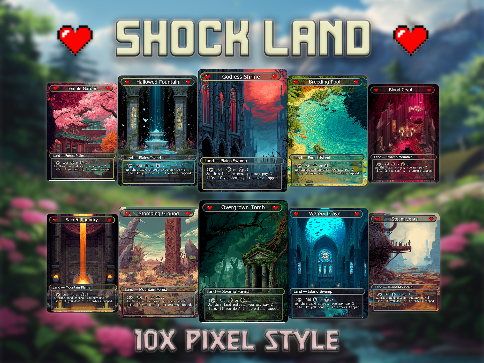 Shock land pack pixel style lands set of 10 unique borderless custom proxy lands High quality lands for EDH or cEDH