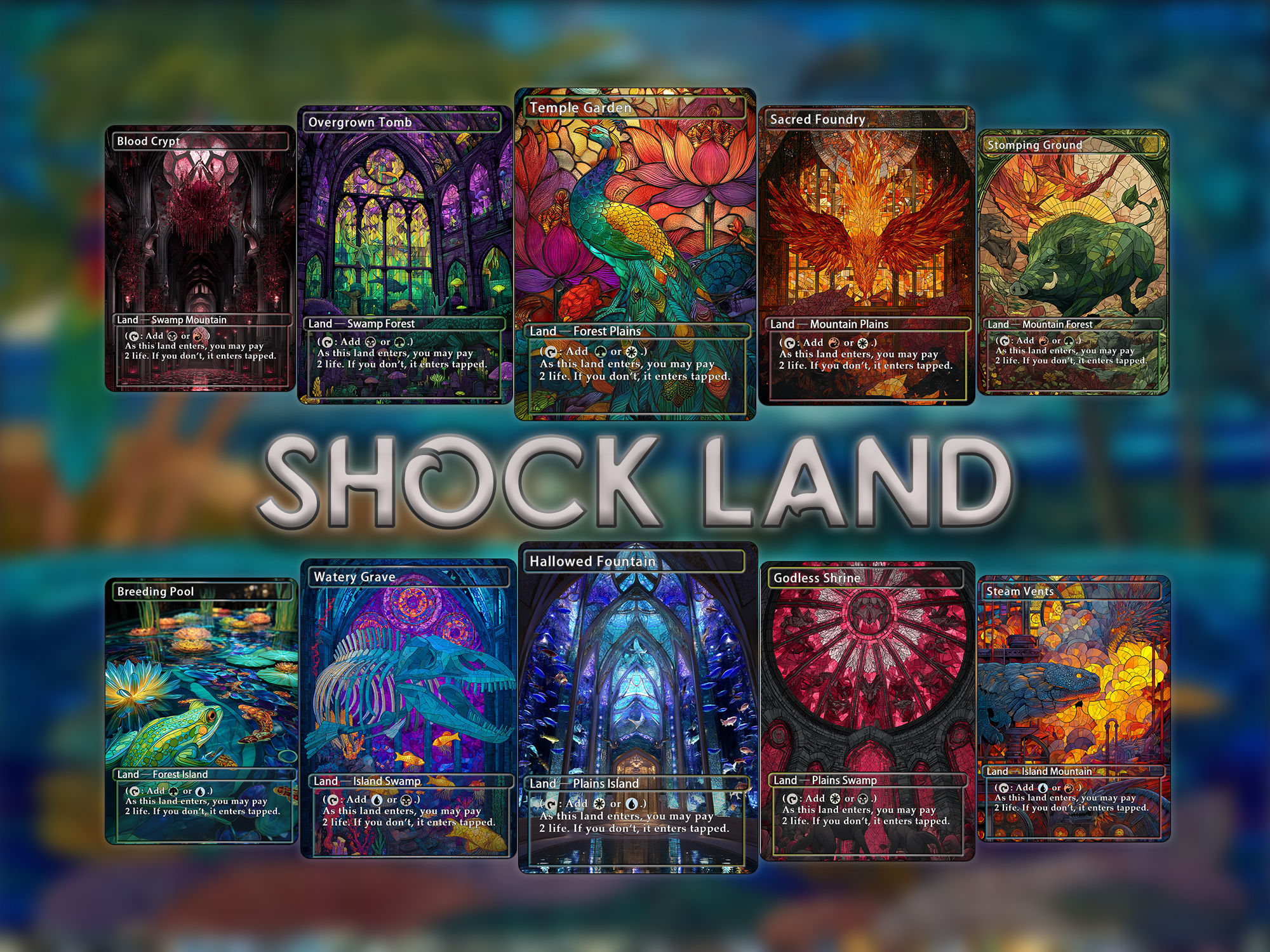 Shock land pack (10+ cards) animal styles set of 10+ unique borderless custom proxy lands High quality lands for EDH or cEDH