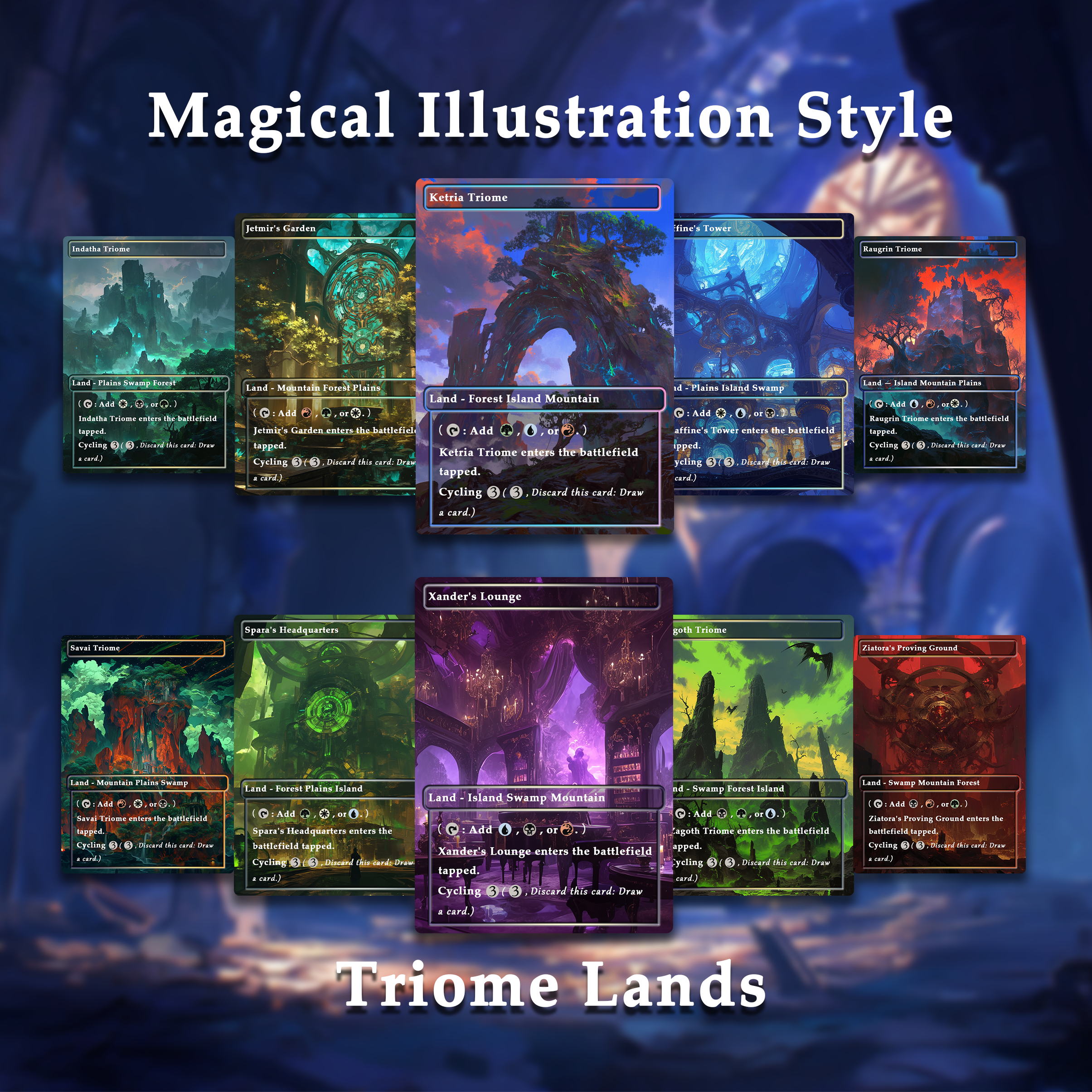 Mega EDH land pack Magical Illustration Style lands set of 50 unique borderless custom proxy lands High quality lands for EDH or cEDH