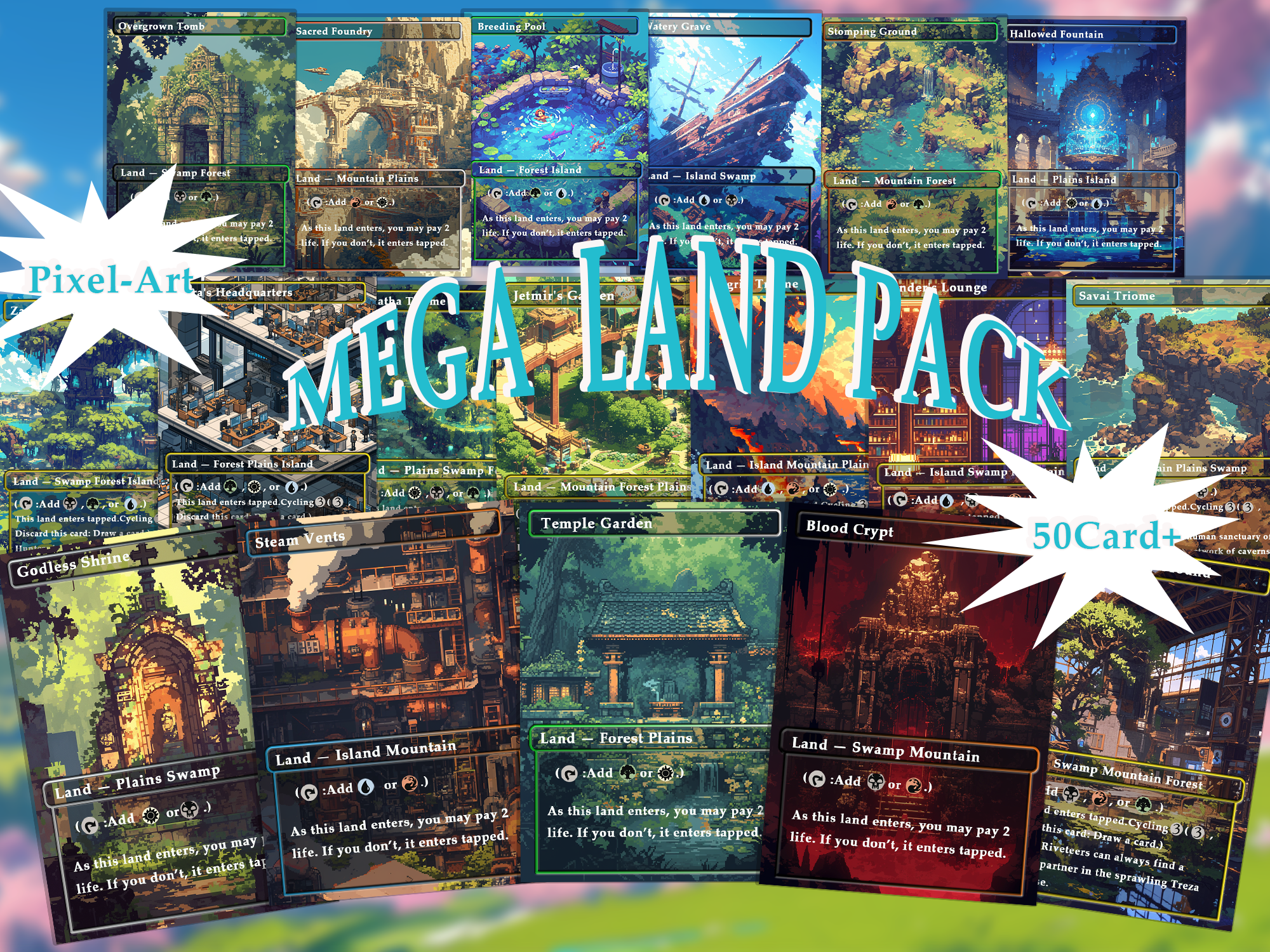EDH land pack (50+ cards) Pixel-Art lands set of 50 unique borderless custom proxy lands High quality lands for EDH or cEDH