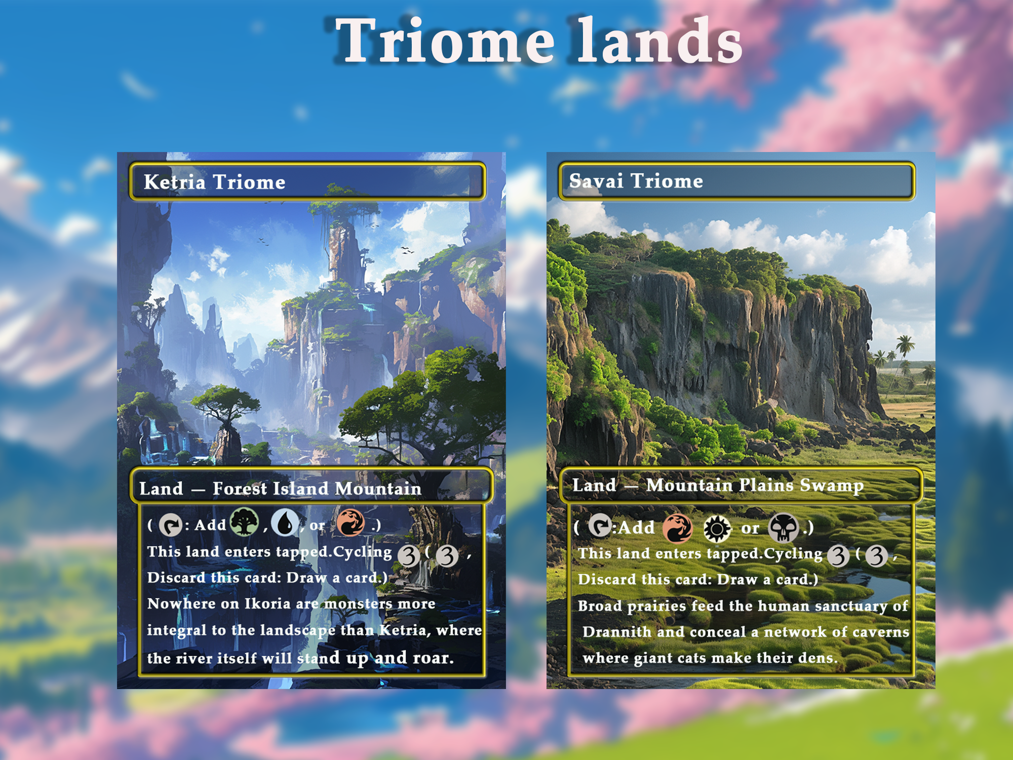 Triome land pack (10+ cards) Anime watercolour lands set of 10+ unique borderless custom MTG proxy lands High quality lands for EDH or cEDH