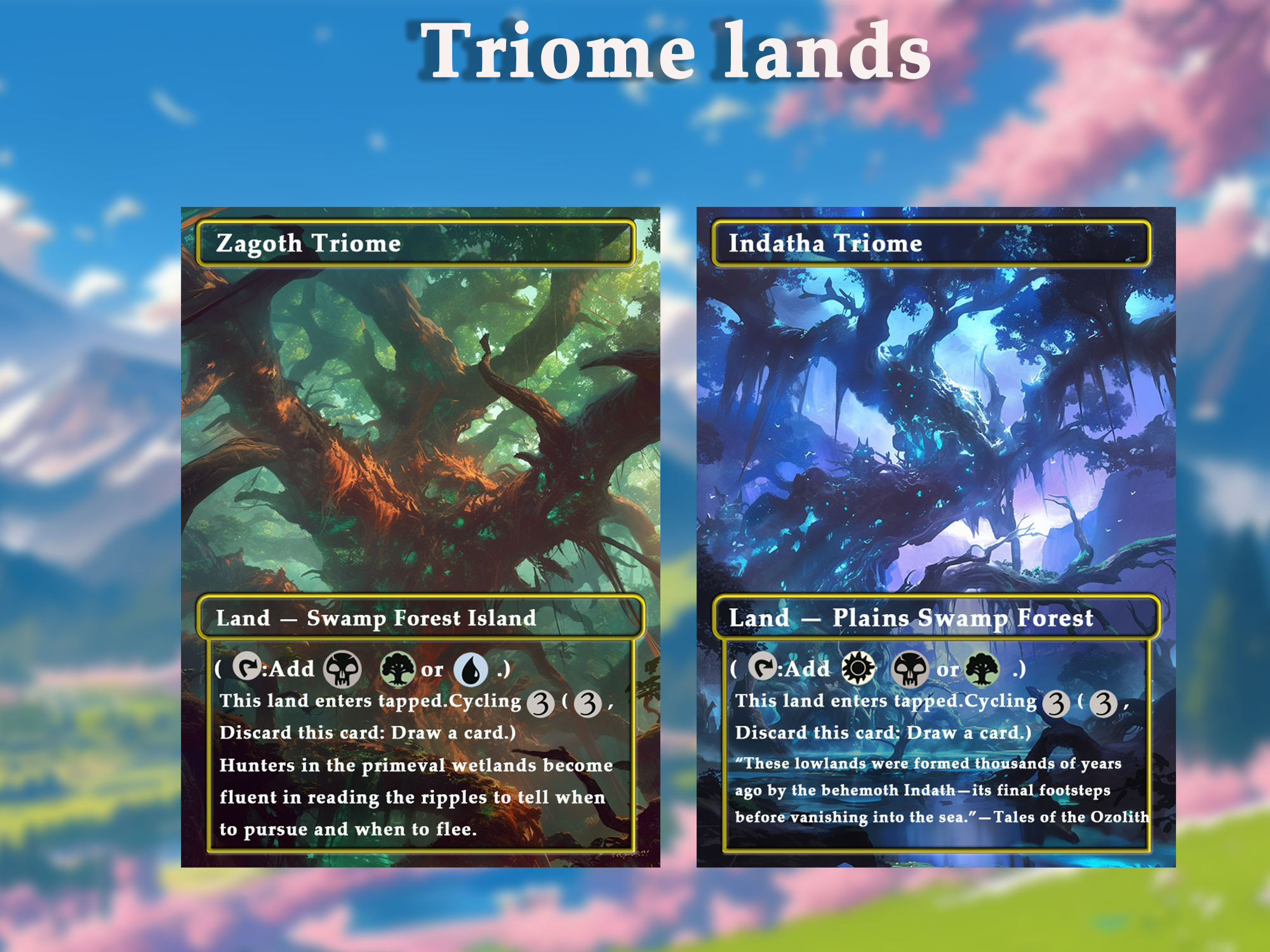 Triome land pack (10+ cards) Anime watercolour lands set of 10+ unique borderless custom MTG proxy lands High quality lands for EDH or cEDH