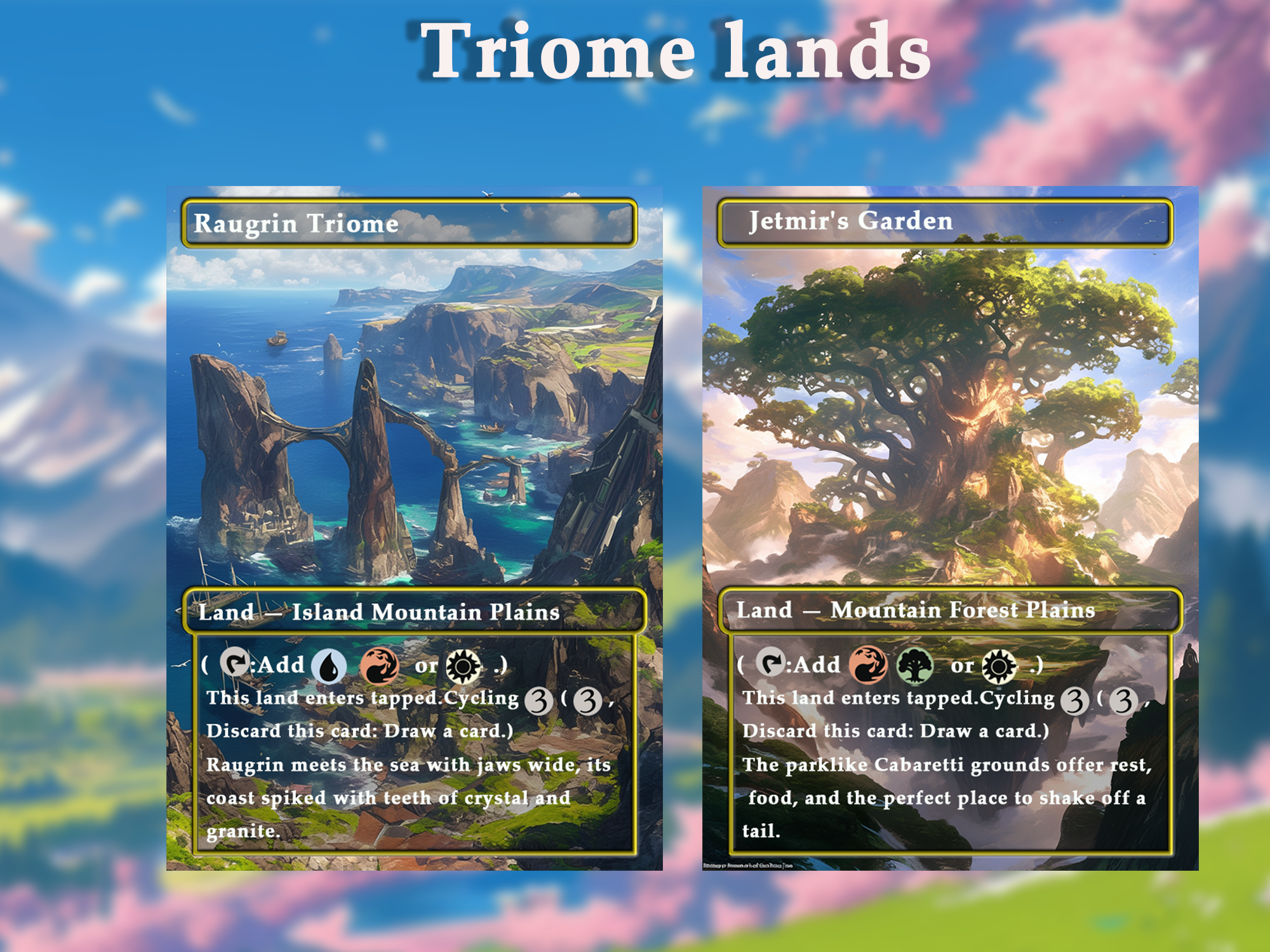 Triome land pack (10+ cards) Anime watercolour lands set of 10+ unique borderless custom MTG proxy lands High quality lands for EDH or cEDH
