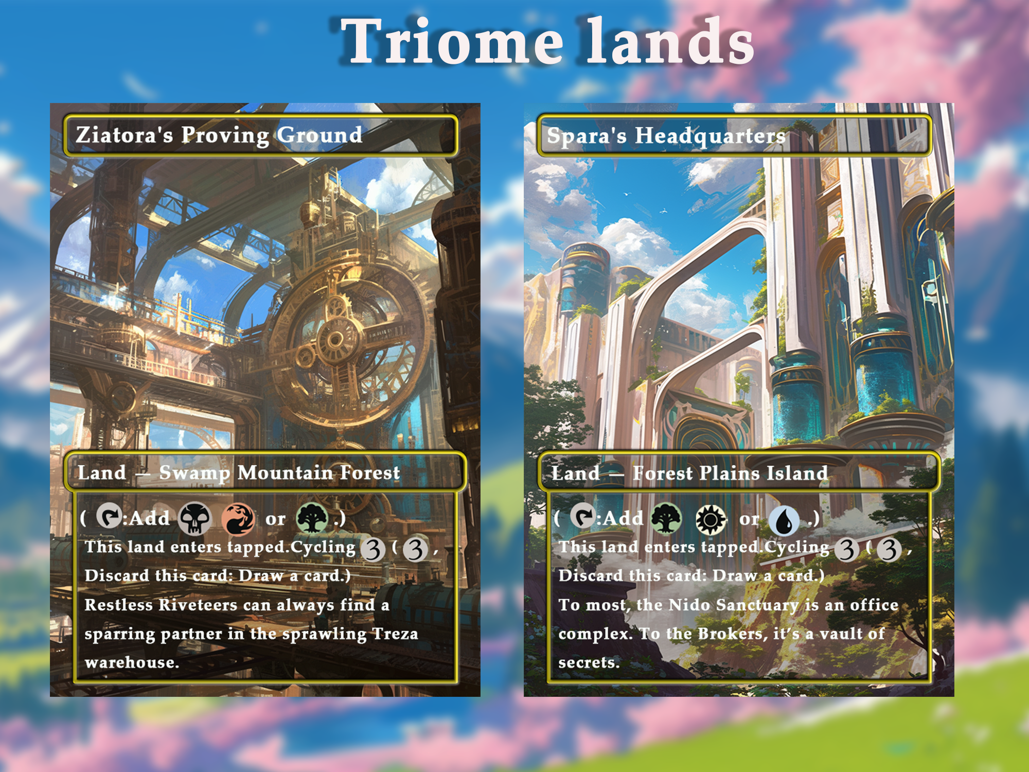 Triome land pack (10+ cards) Anime watercolour lands set of 10+ unique borderless custom MTG proxy lands High quality lands for EDH or cEDH