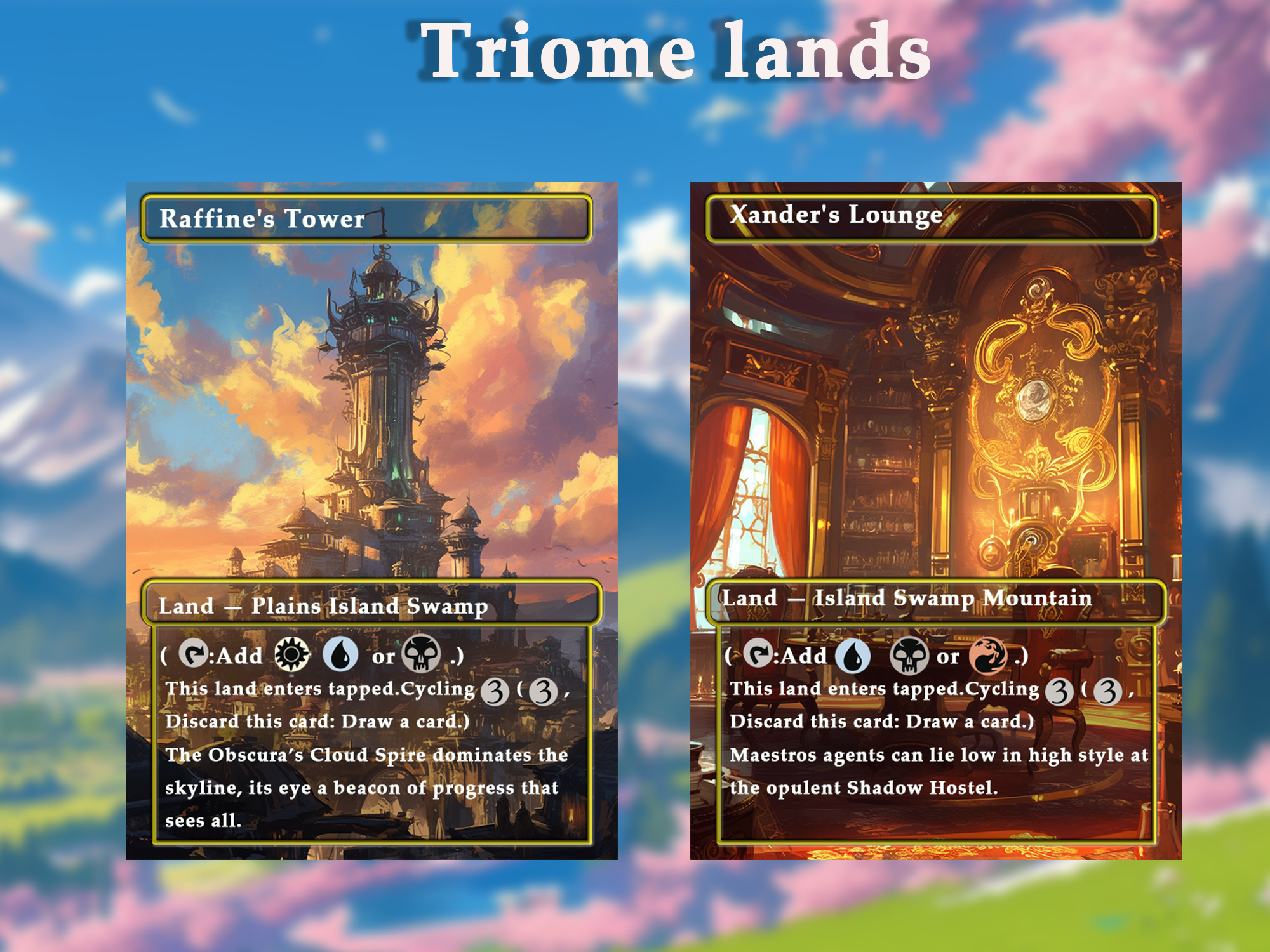 Triome land pack (10+ cards) Anime watercolour lands set of 10+ unique borderless custom MTG proxy lands High quality lands for EDH or cEDH