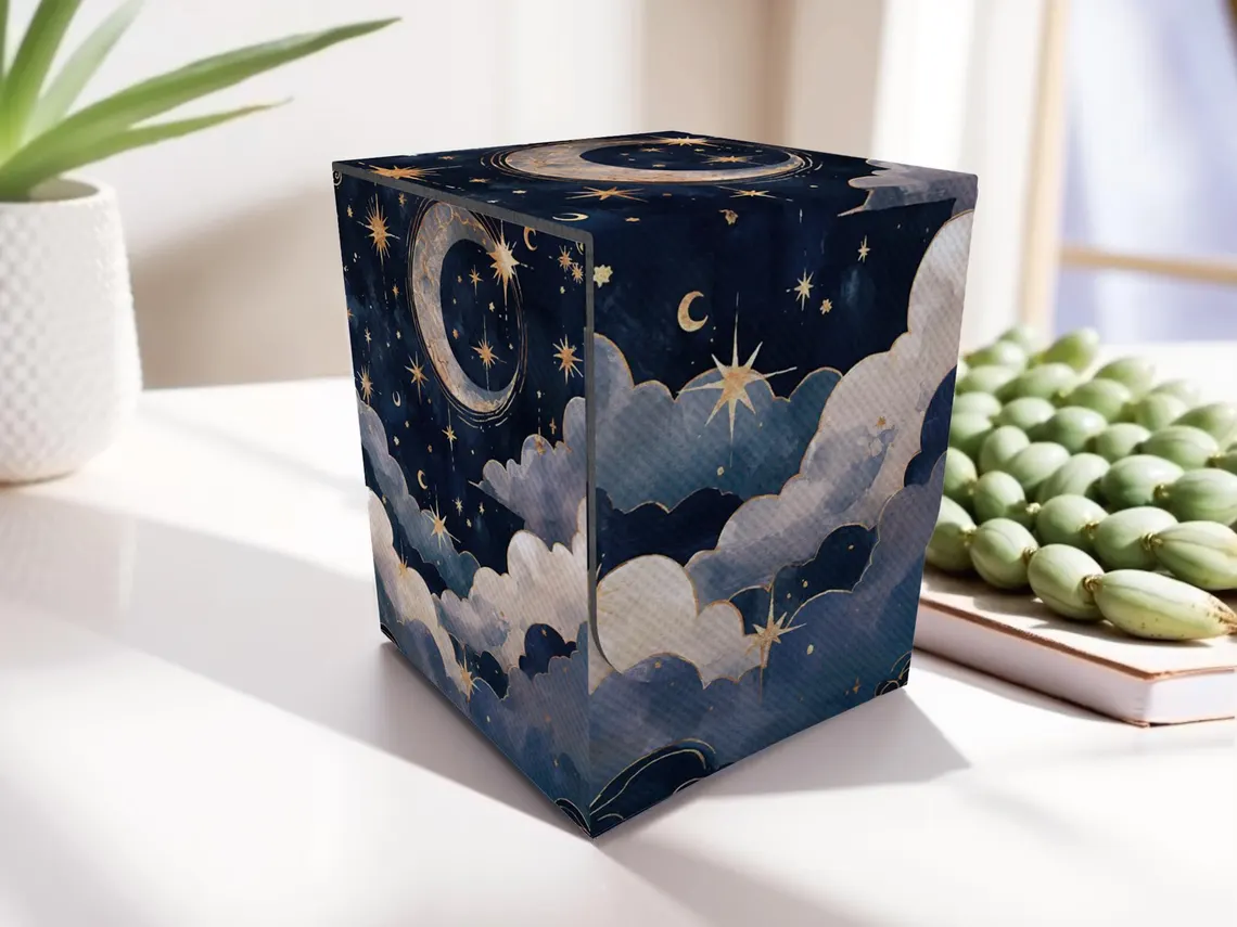 Blue And Gold Celestial Deck Box - Anime style, 200 Storage Collectible Deck Boxes, Custom Leather Deck Boxes