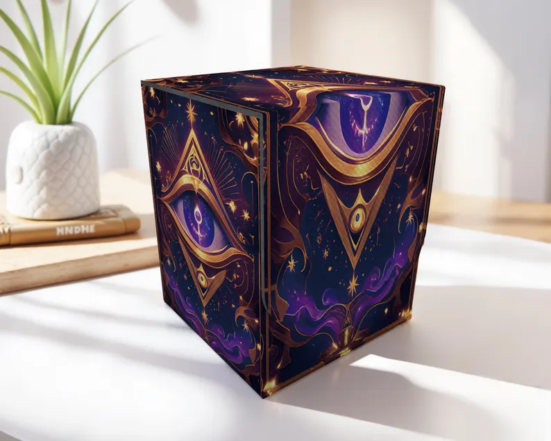 Enchanted Purple Deck Box - Anime style, 200 Storage Collectible Deck Boxes, Custom Leather Deck Boxes