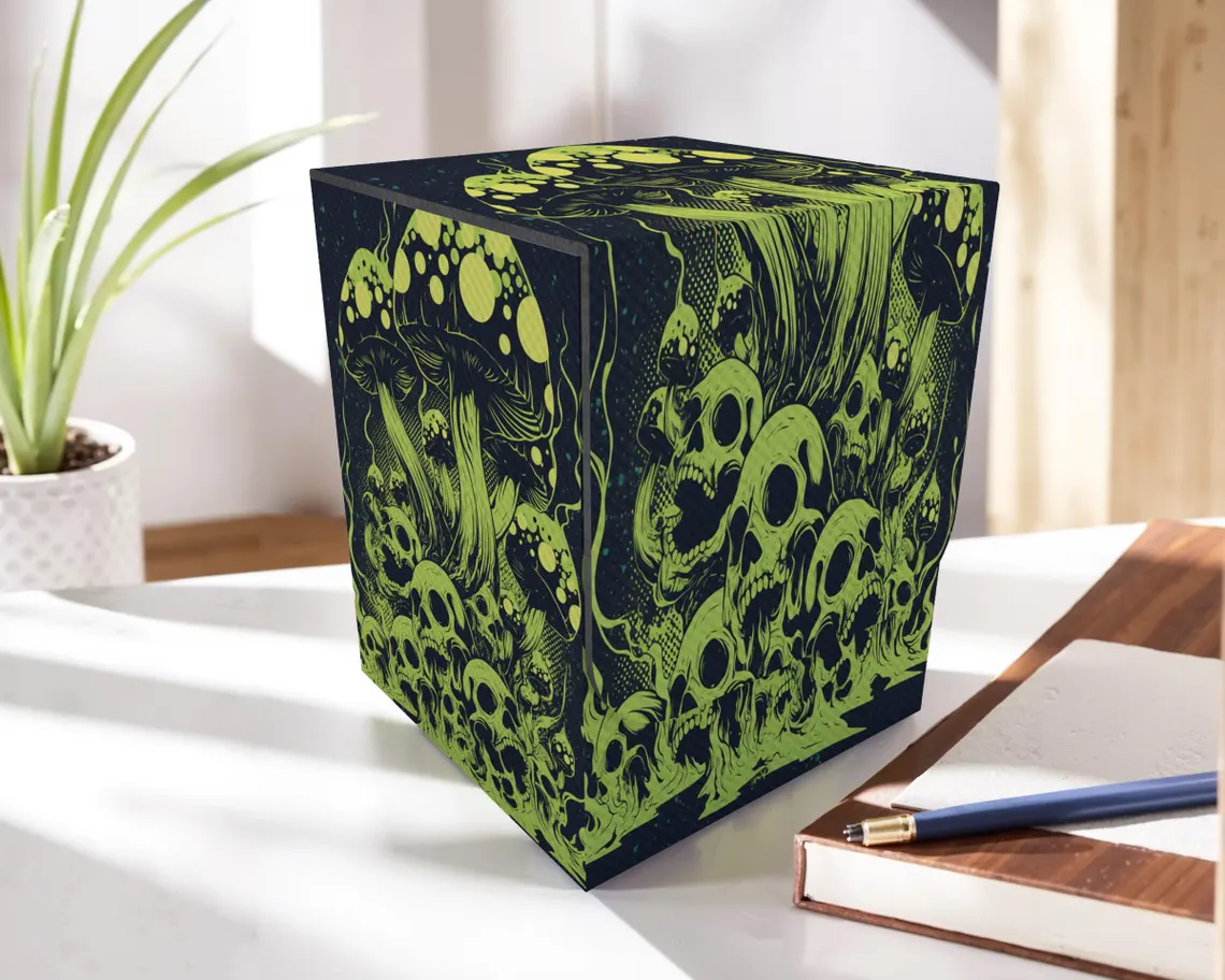 Skeleton Mushroom Deck Box - 200 Storage Collectible Deck Boxes, Custom Leather Deck Boxes