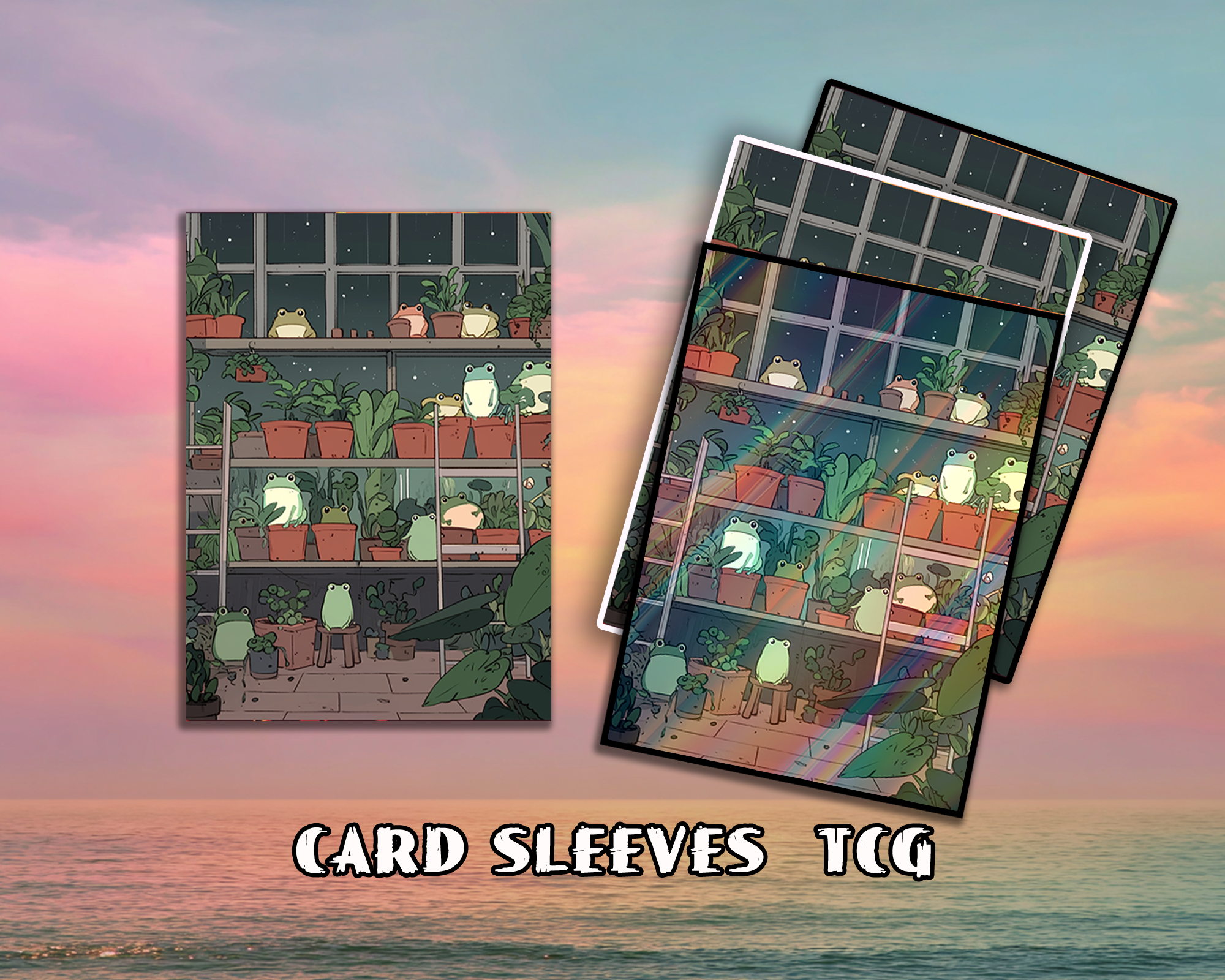 Kawaii Frog on the plantself card sleeves