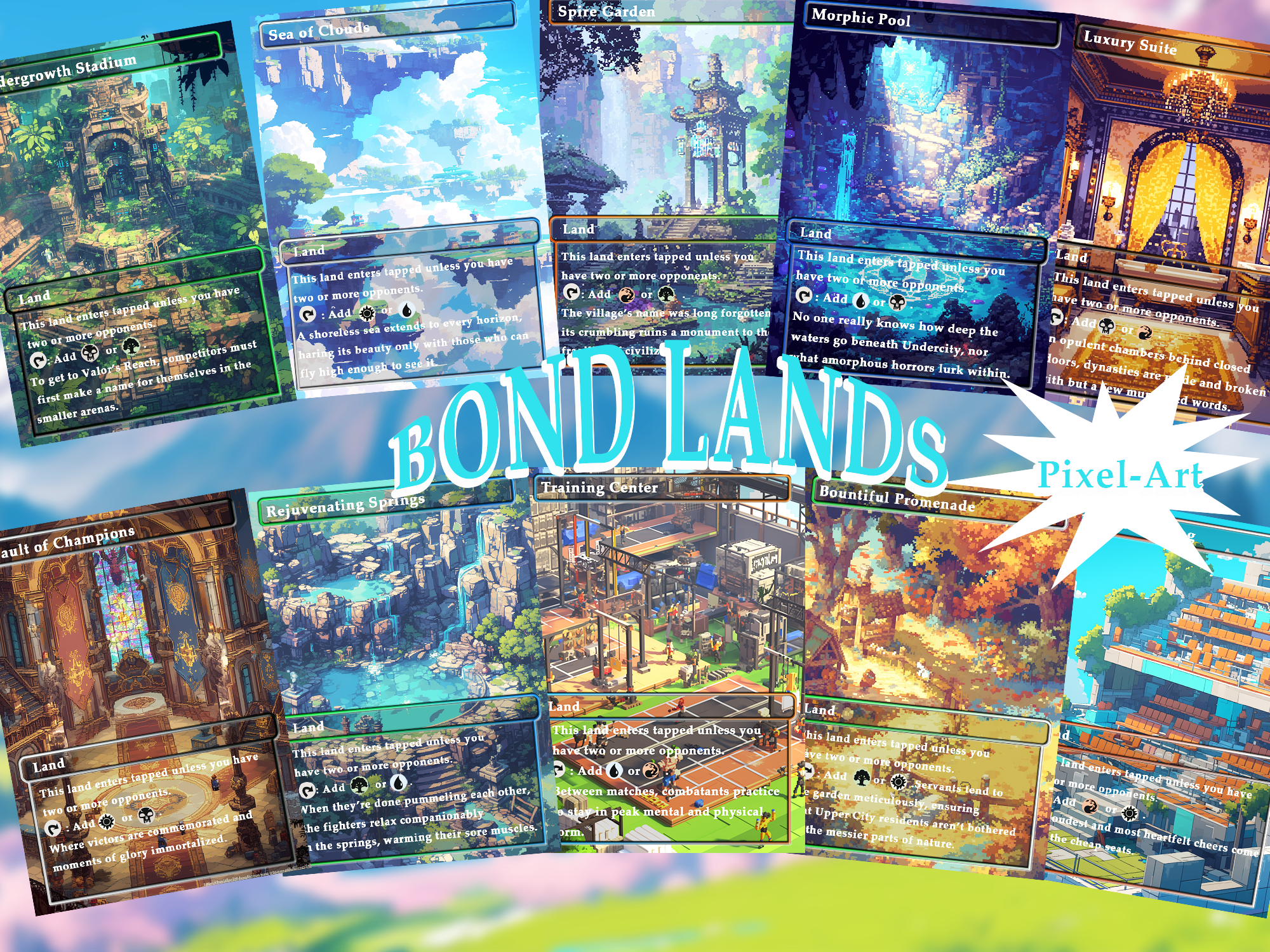 Bond land pack (10+ cards) Pixel-Art lands set of 10+ unique borderless custom proxy lands High quality lands for EDH or cEDH