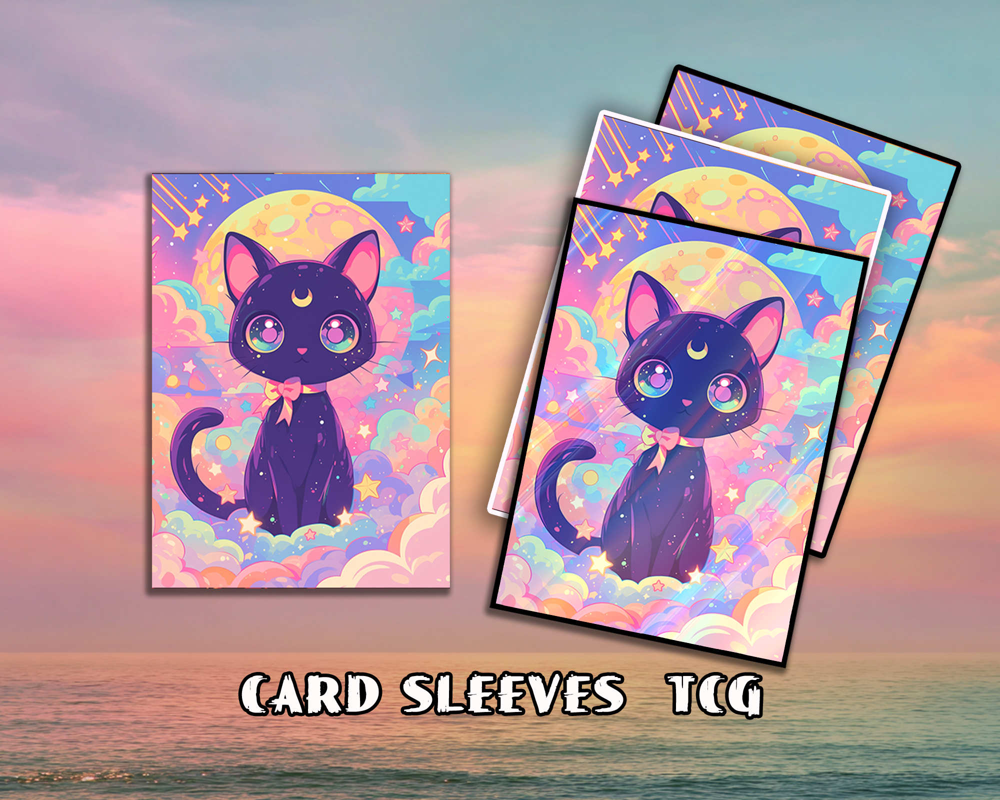 Moon black cat Card Sleeves