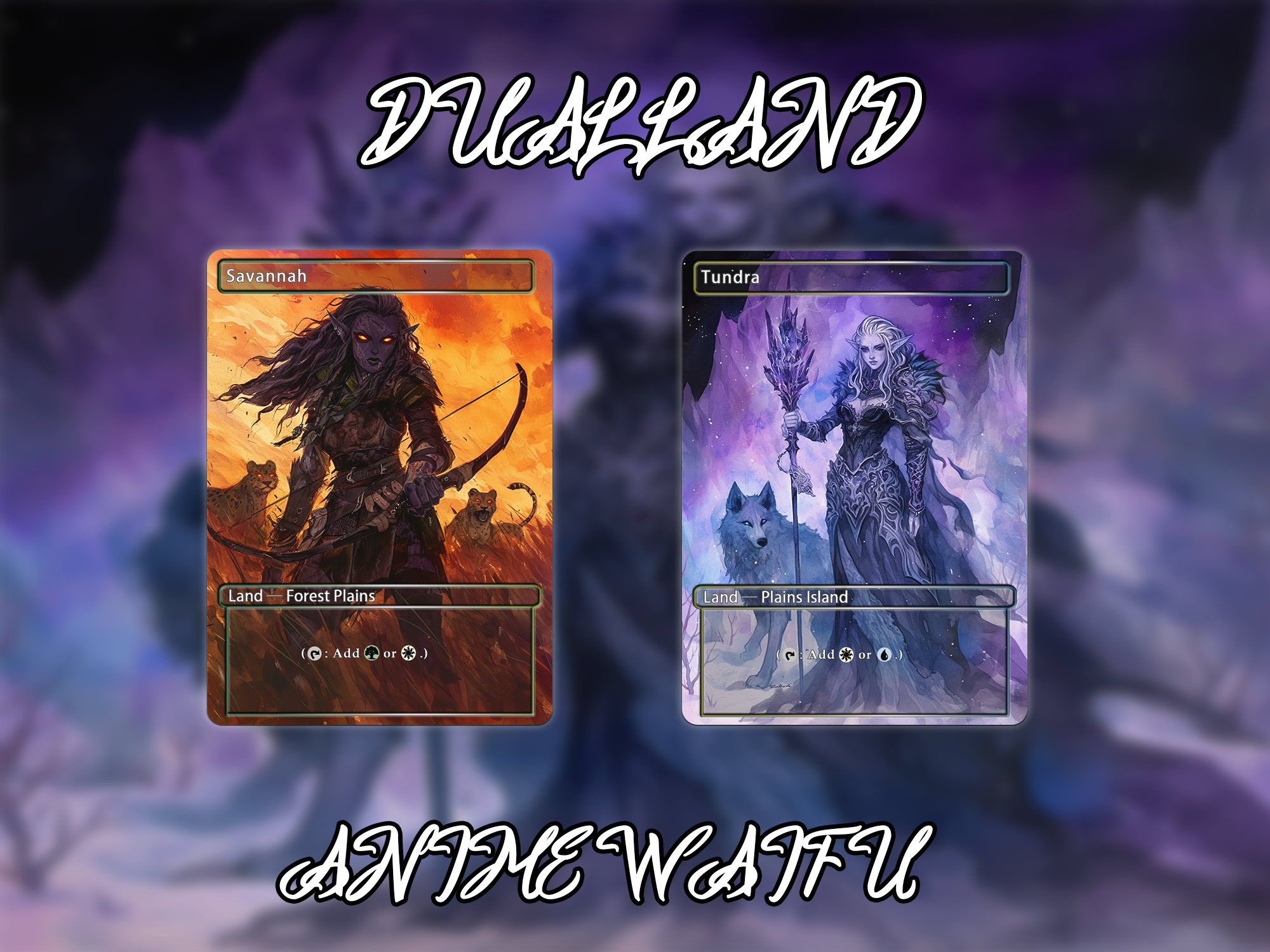 Dual land pack (10 cards) Anime waifu lands set of 10 unique borderless custom proxy lands High quality lands for EDH or cEDH