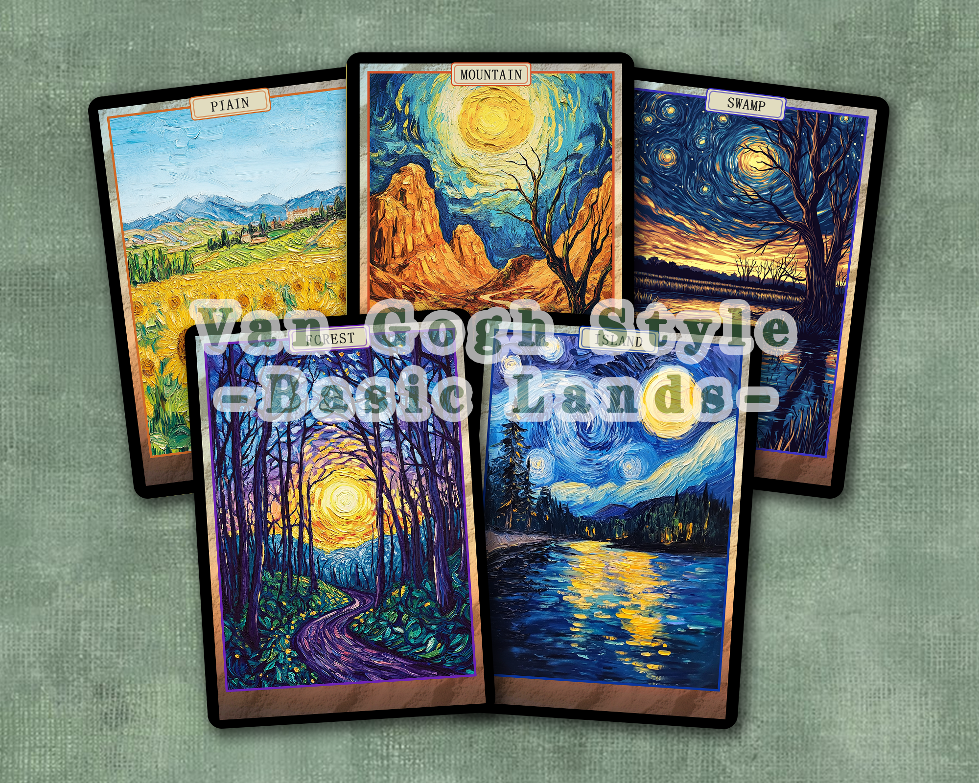 MTG Basic Lands Van Gogh Style: MTG Custom Cards Full Art,TCG Collectible Magic Card Gift