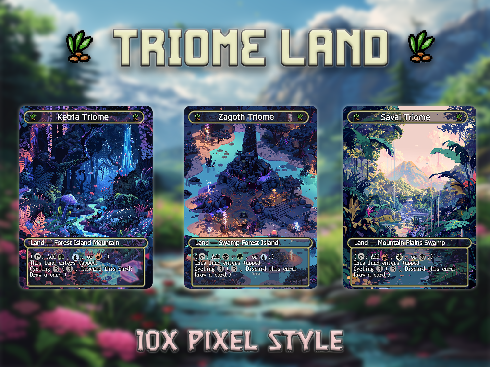 Triome land pack pixel style lands set of 10 unique borderless custom proxy lands High quality lands for EDH or cEDH