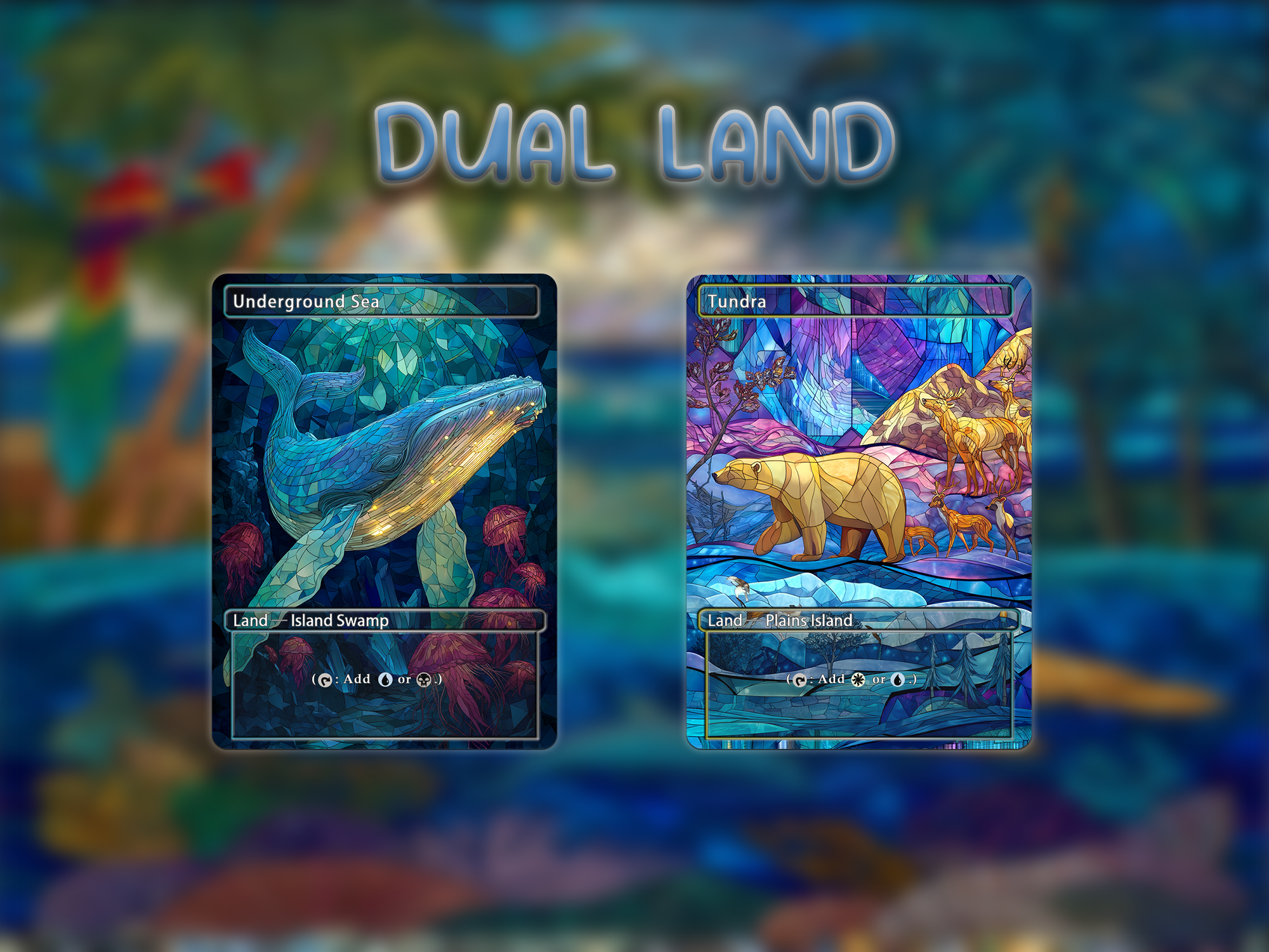 Dual land pack (10+ cards) animal styles set of 10+ unique borderless custom proxy lands High quality lands for EDH or cEDH