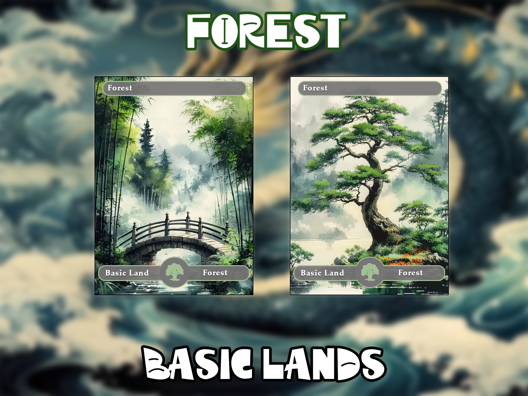 10 Basic Lands Proxy, Forest Proxy, Custom Magic Cards for Commander EDH, Ancient Chinese Ink Style