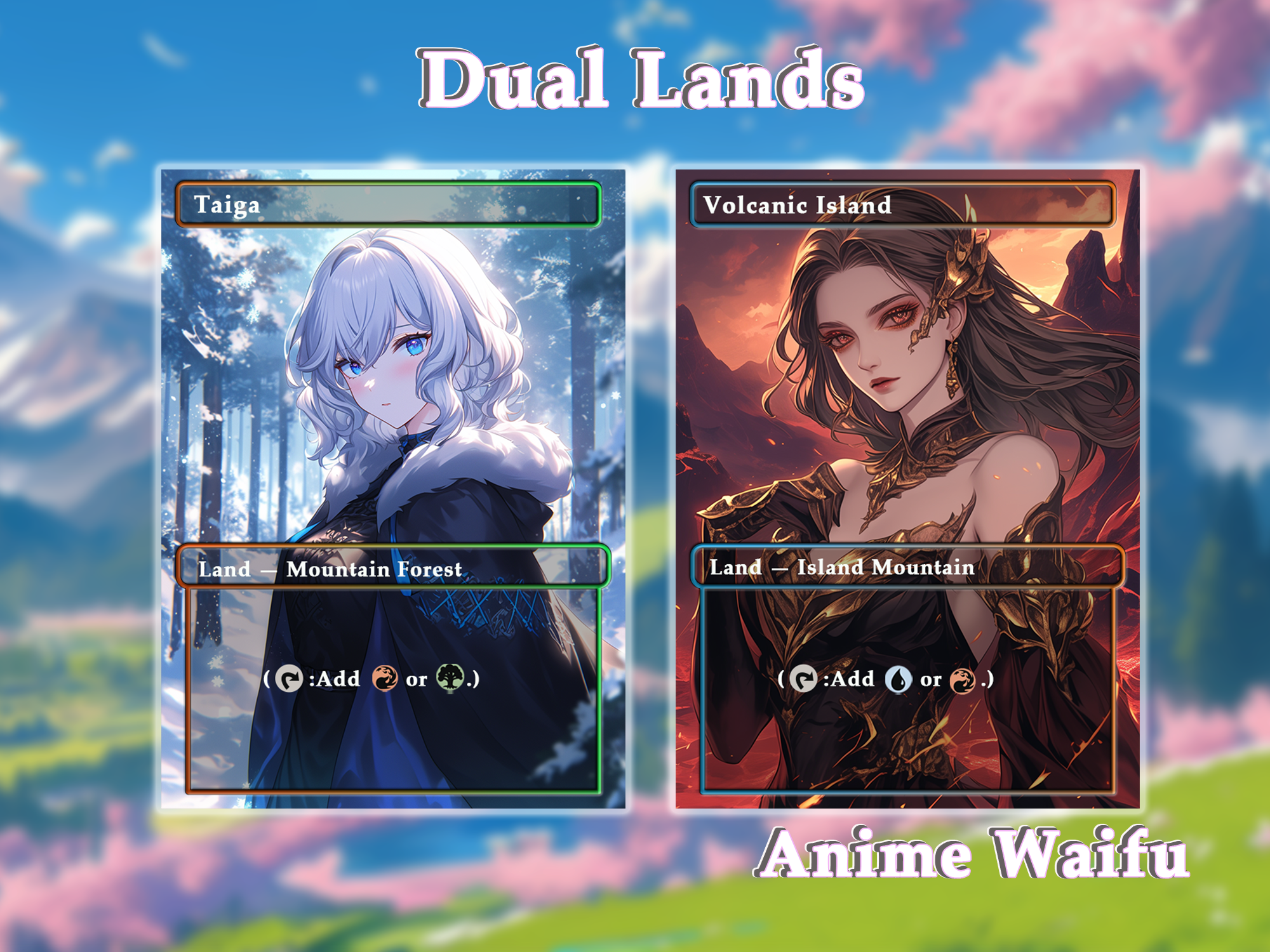 10 Dual Lands Anime Style, Proxy Lands Custom Magic Cards for Commander EDH/cEDH, Anime Waifu Proxy Cards