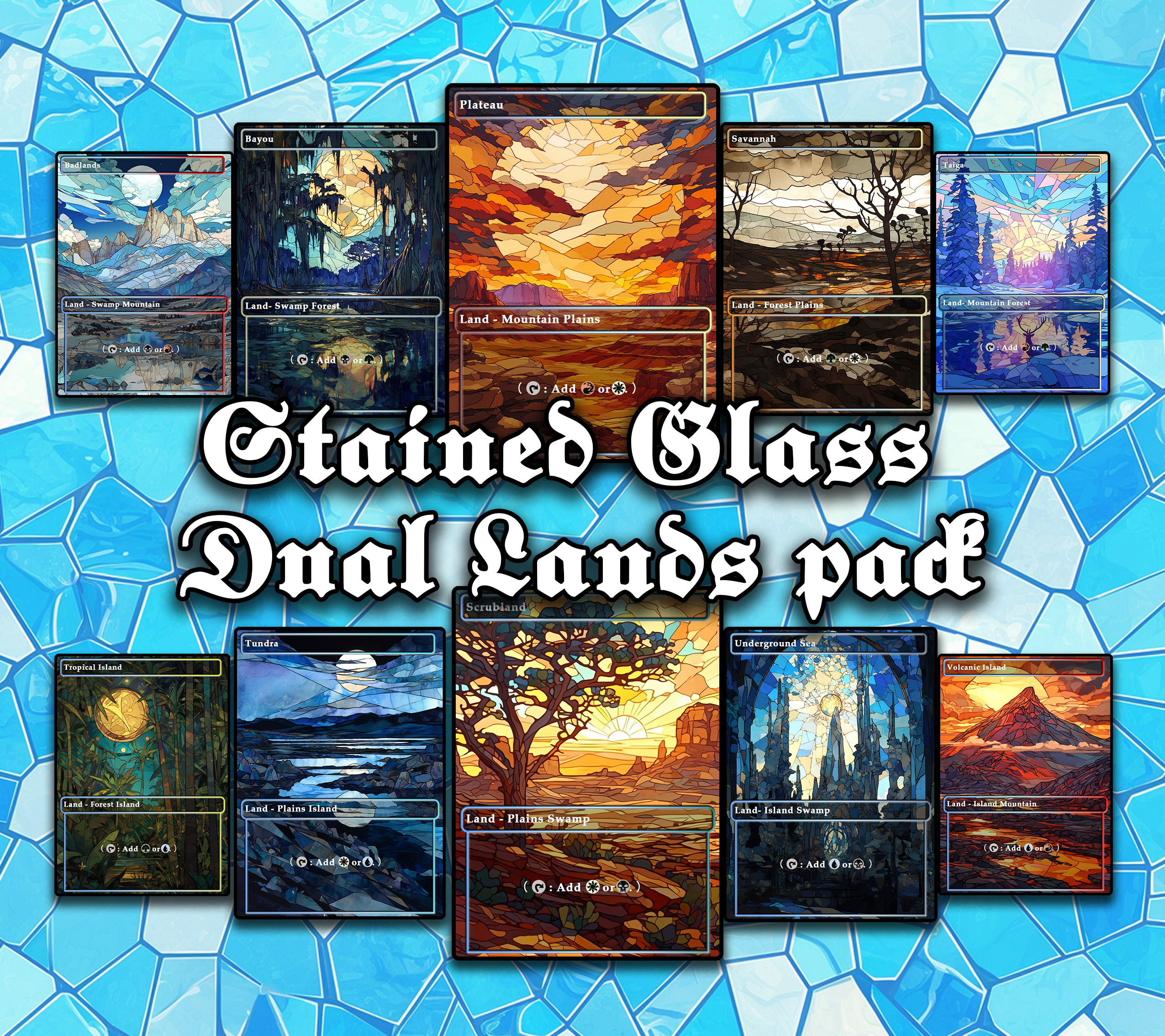 10 Stained Glass Dual lands pad, Proxy Lands Custom Magic Cards