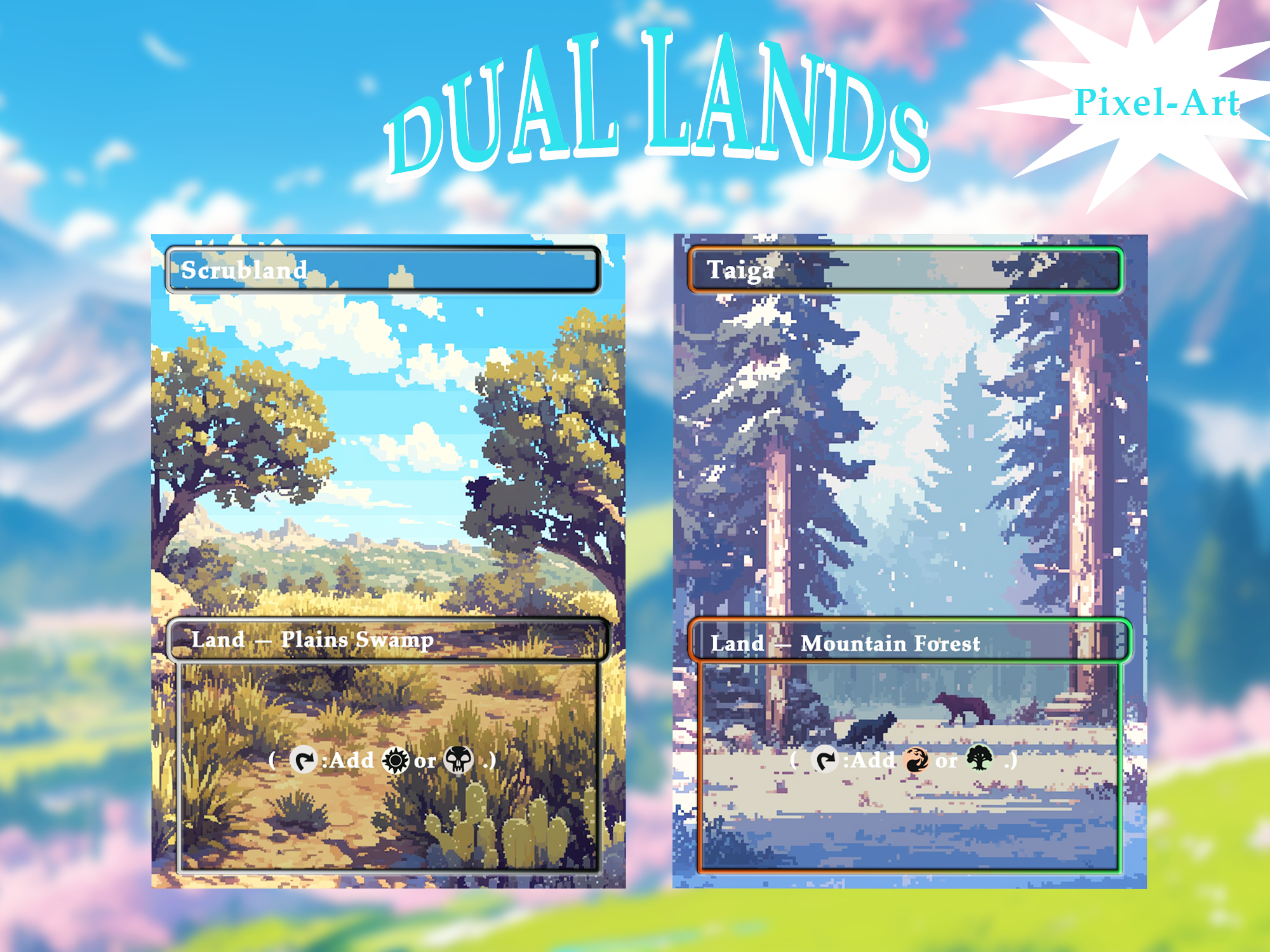 Dual land pack (10+ cards) Pixel-Art lands set of 10+ unique borderless custom proxy lands High quality lands for EDH or cEDH