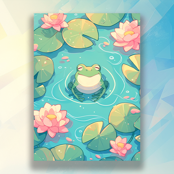 Kawaii Frog in lotus pool Card Sleeves Kawaii Frog in lotus pool Card Sleeves