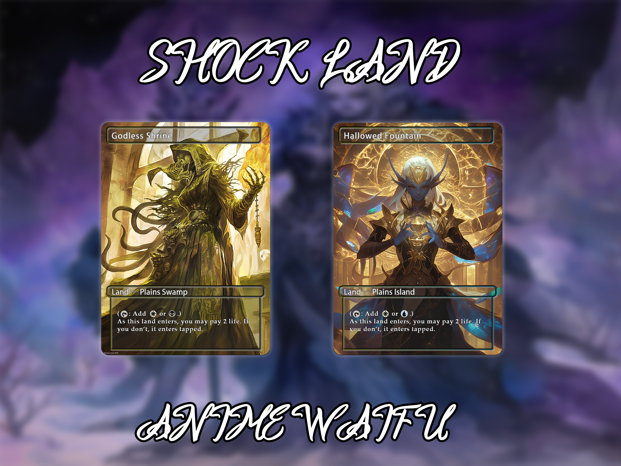 Shock land pack (10 cards) Anime waifu lands set of 10 unique borderless custom proxy lands High quality lands for EDH or cEDH