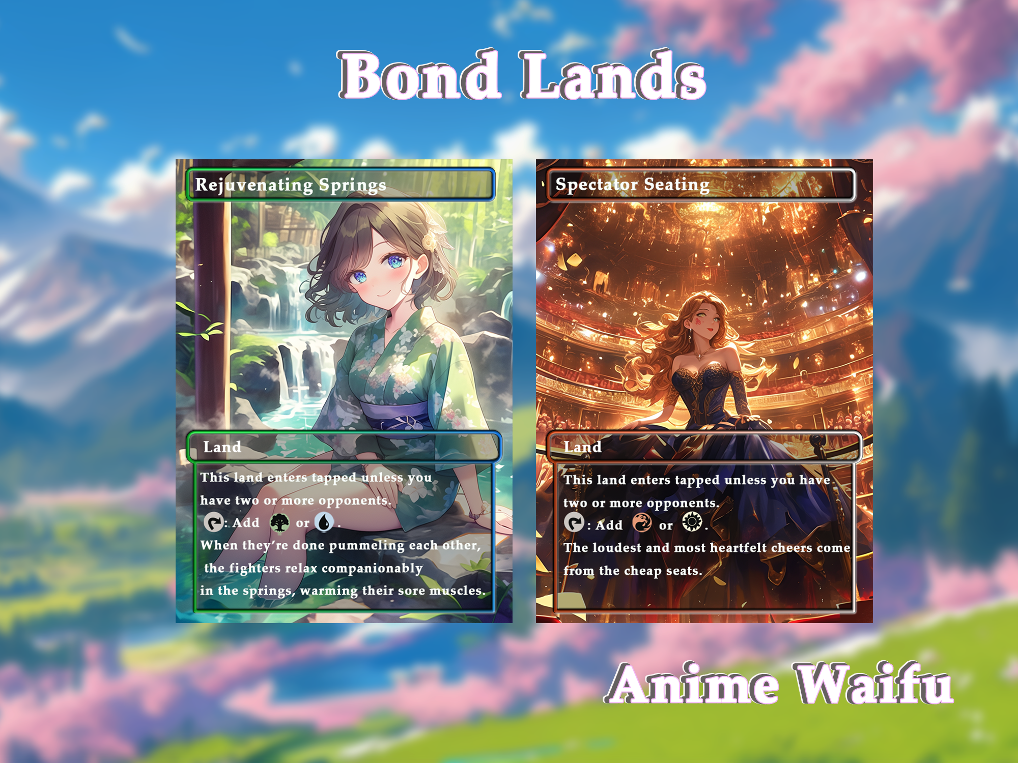 10 Bond land Anime Style, Proxy Lands Custom Magic Cards for Commander EDH/cEDH, Anime Waifu Proxy Cards